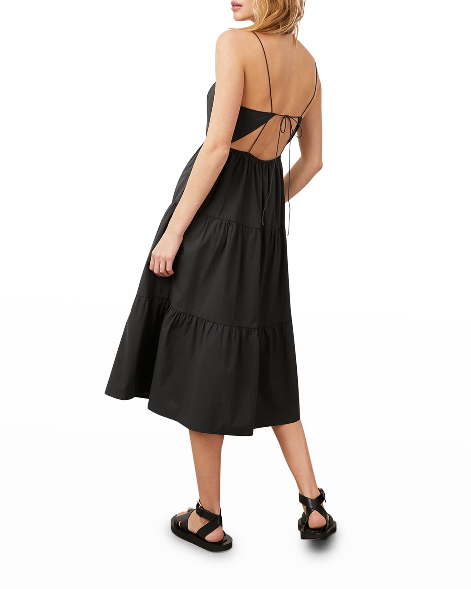 tiered open back midi dress
