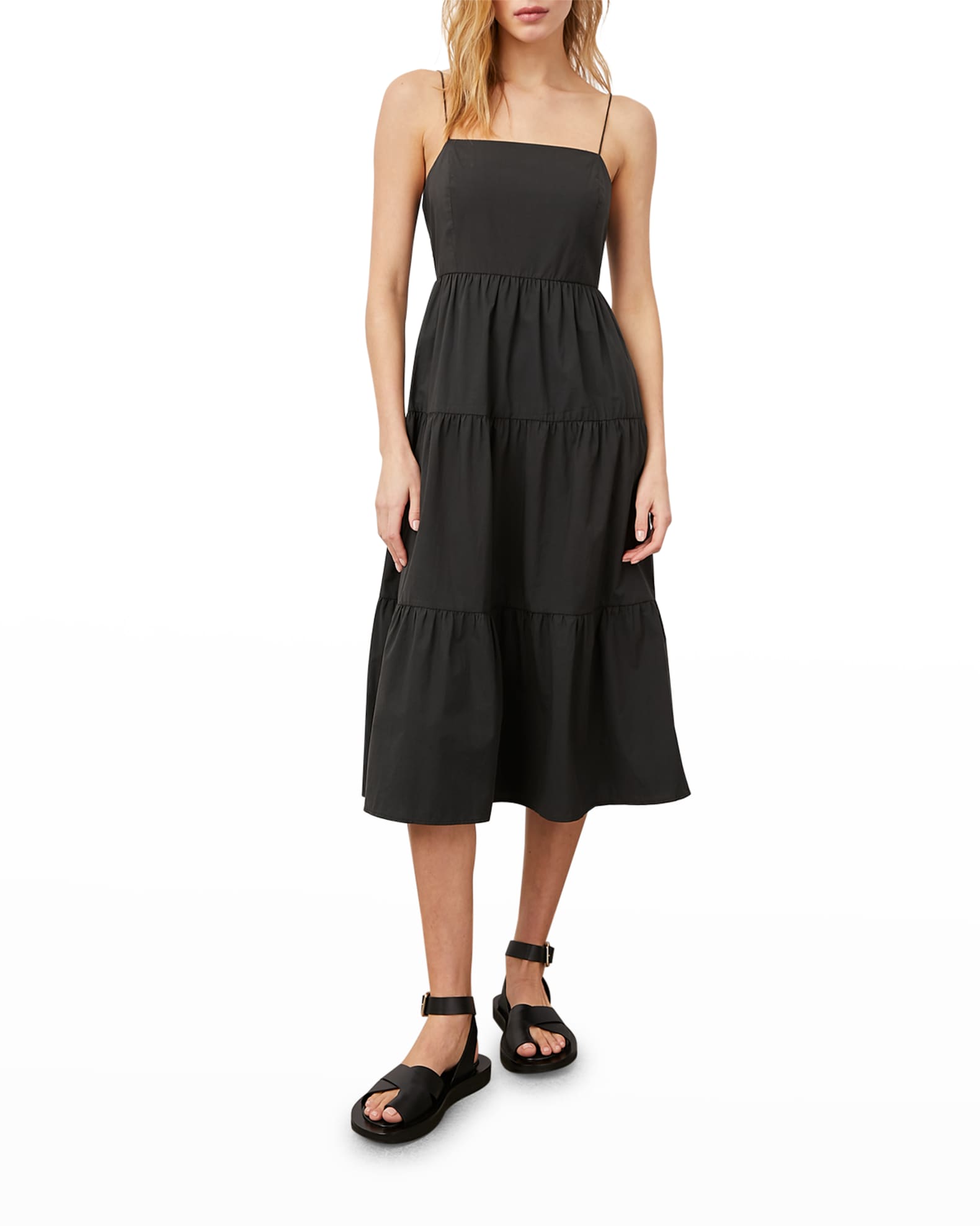 tiered open back midi dress