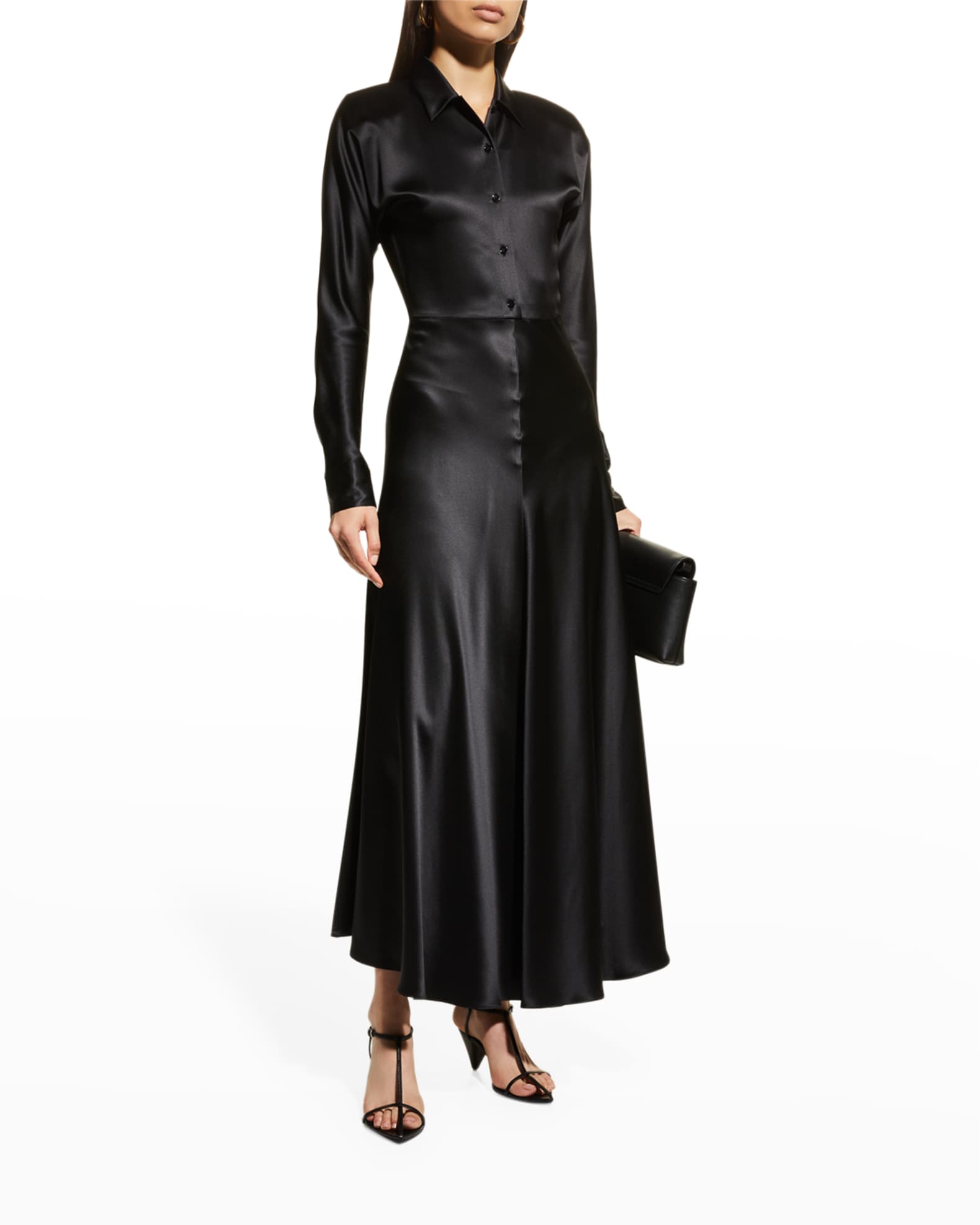 Salon 1884 Shirt Dress in Silk Satin | Neiman Marcus
