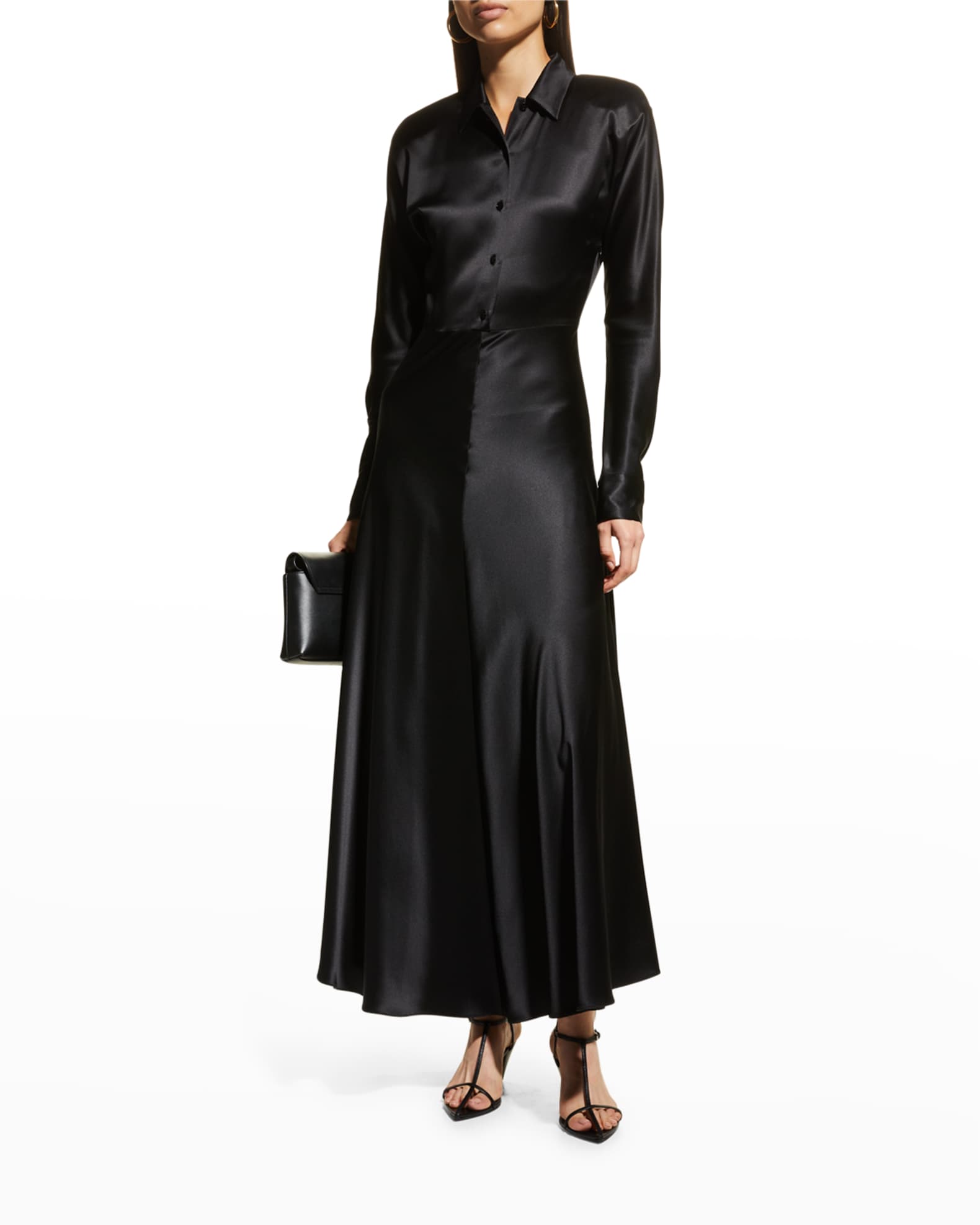 Salon 1884 Shirt Dress in Silk Satin | Neiman Marcus