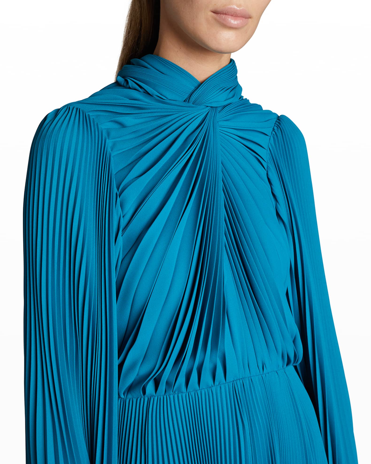 Balenciaga Twist Pleated Crepe Midi Dress | Neiman Marcus