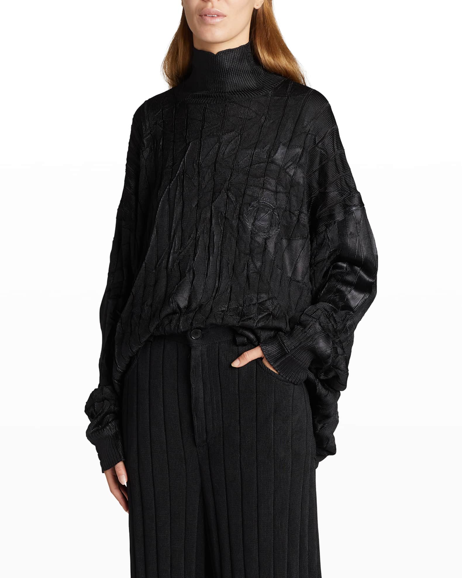 Balenciaga Crest Embroidered Wide-Rib Turtleneck Pullover | Neiman Marcus