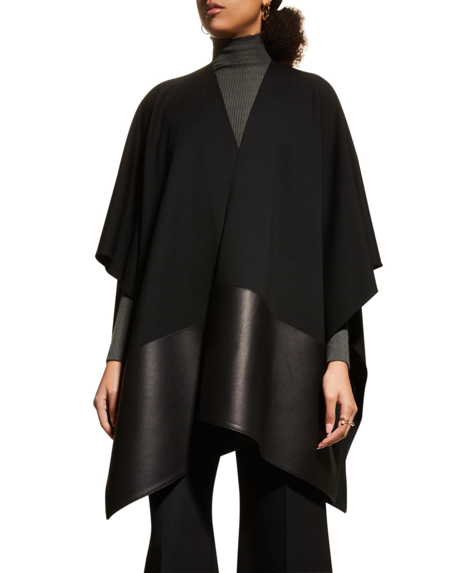 Leather-Trim Punto Milano Wrap Poncho 1