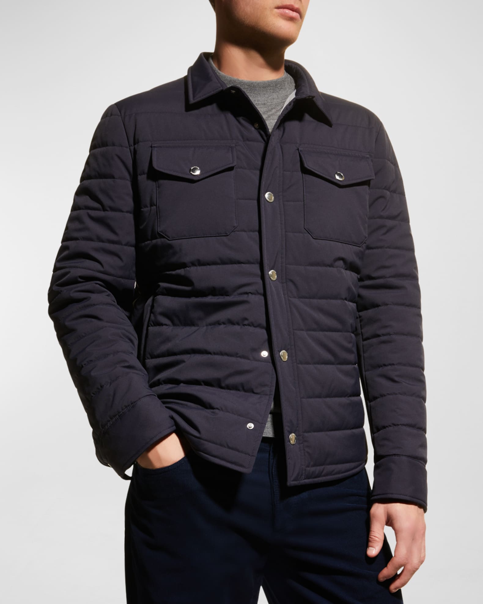 Brunello Cucinelli Men's Quilted Nylon Shirt Jacket | Neiman Marcus