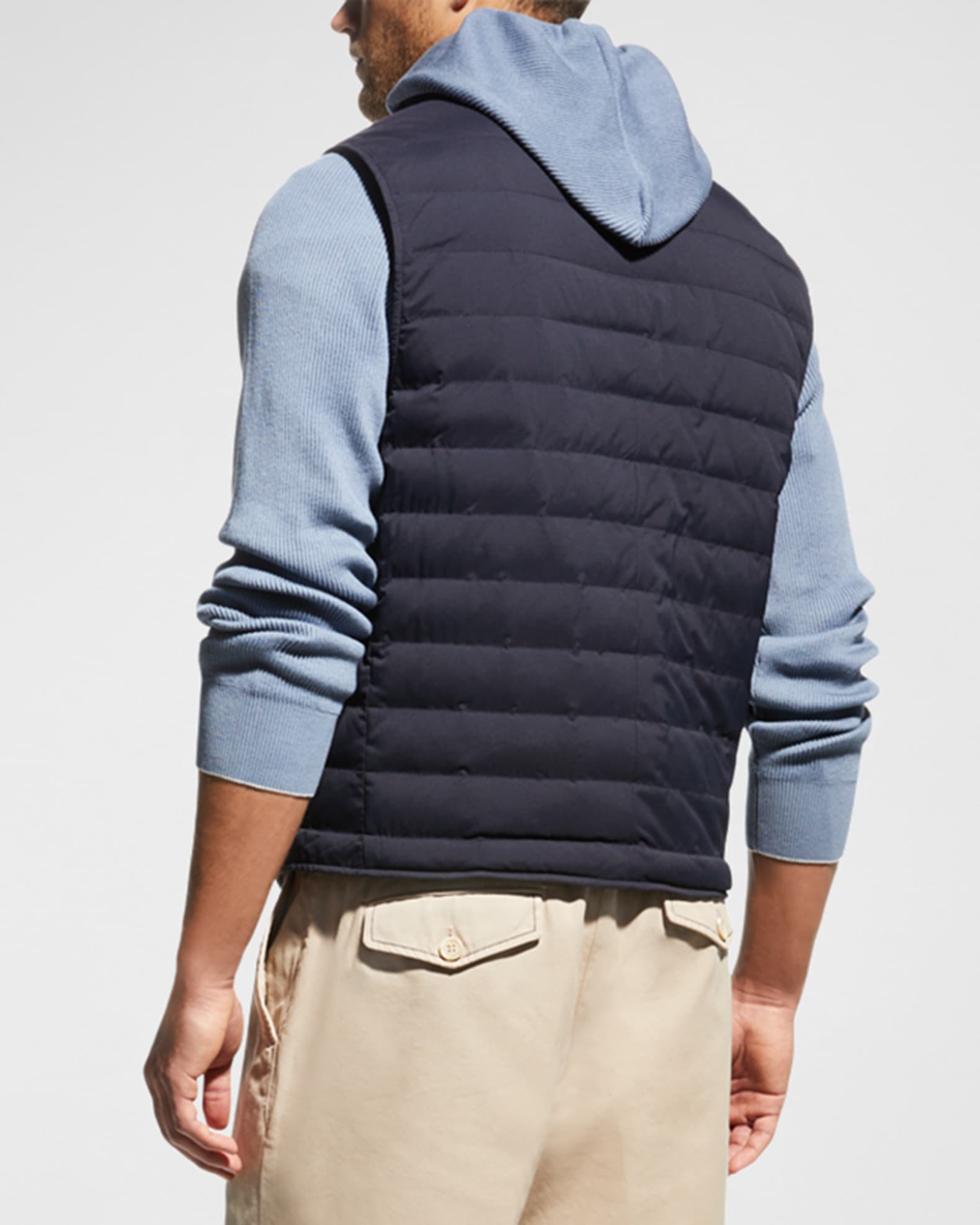ブルゾン Brunello Cucinelli  Feather Padded Vest With Hood Brunello Cucinelli - Navy Blue Wool Quilted Down Hooded Vest