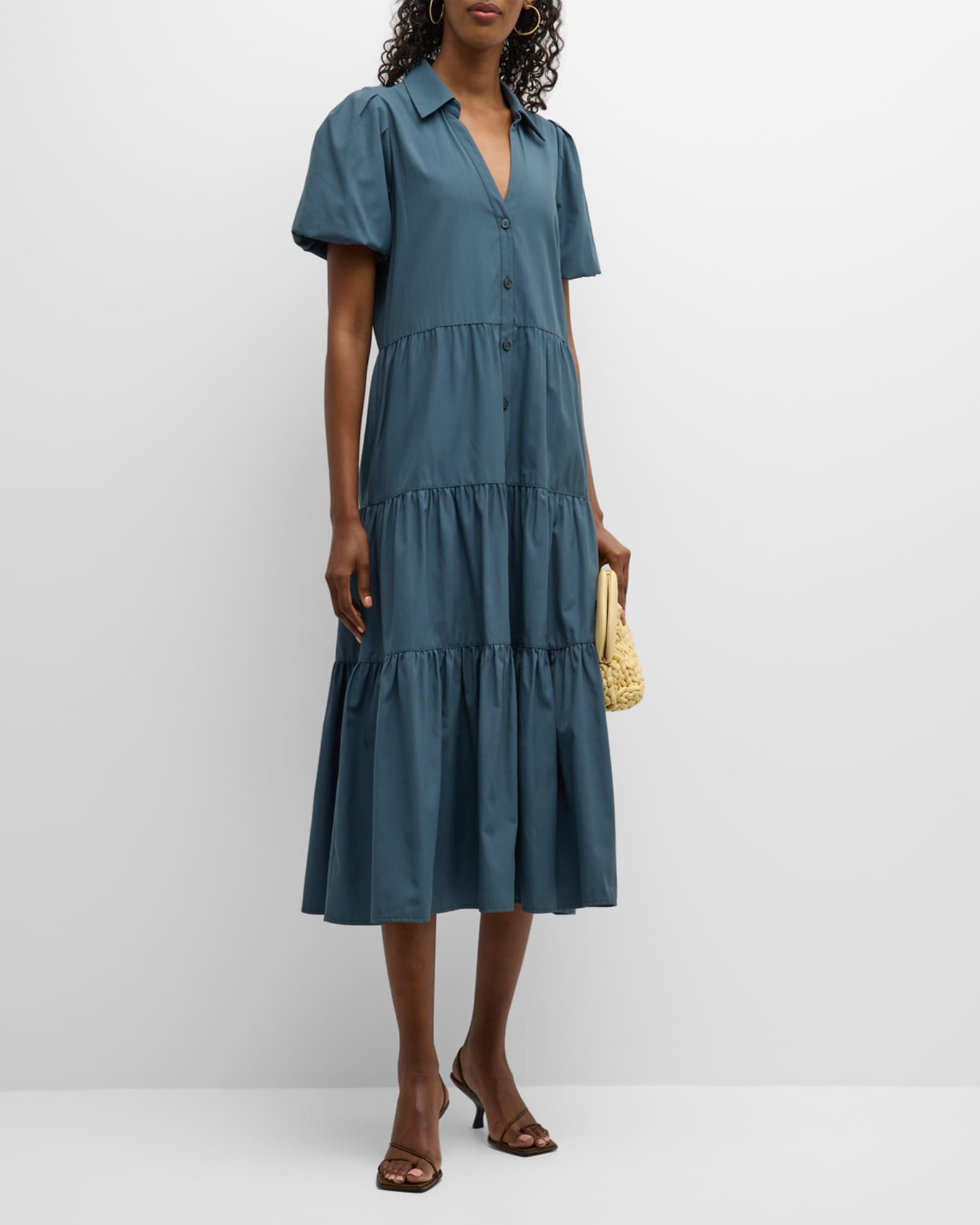 Brochu Walker Havana Tiered Puff-Sleeve Shirtdress | Neiman Marcus