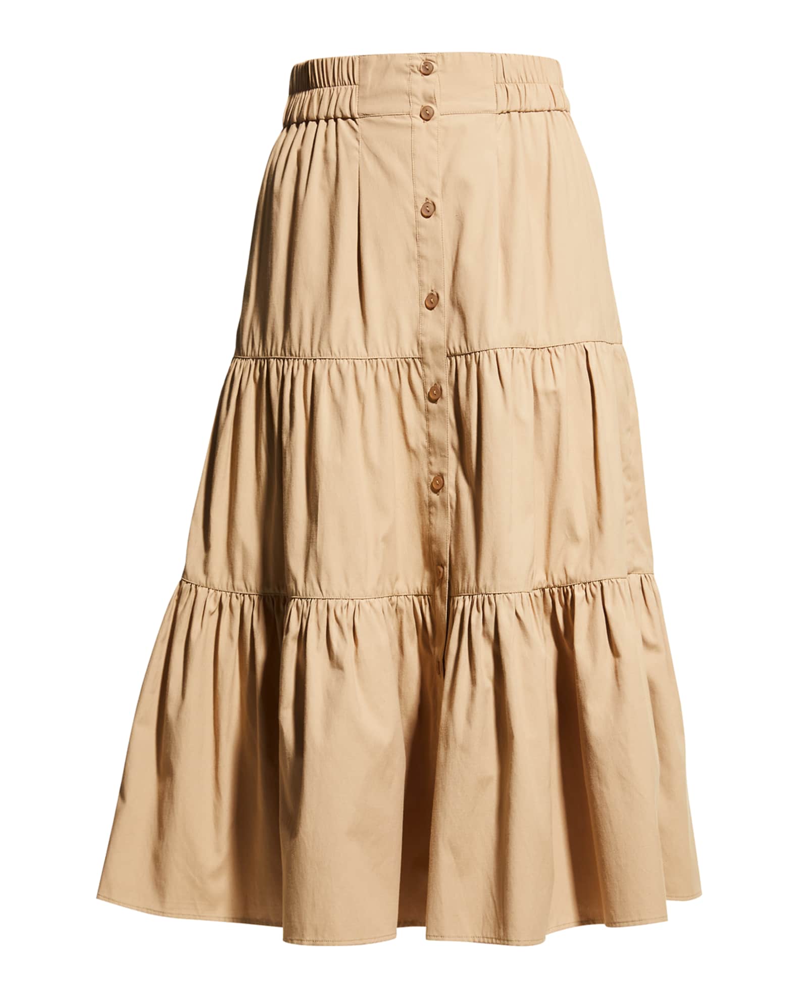 Brochu Walker Havana Button-Front Tiered Skirt | Neiman Marcus