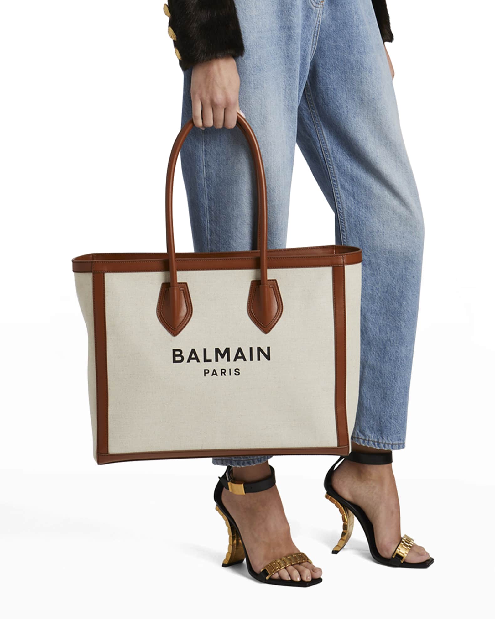 Balmain B Army Logo Canvas Shopper Tote Bag | Neiman Marcus