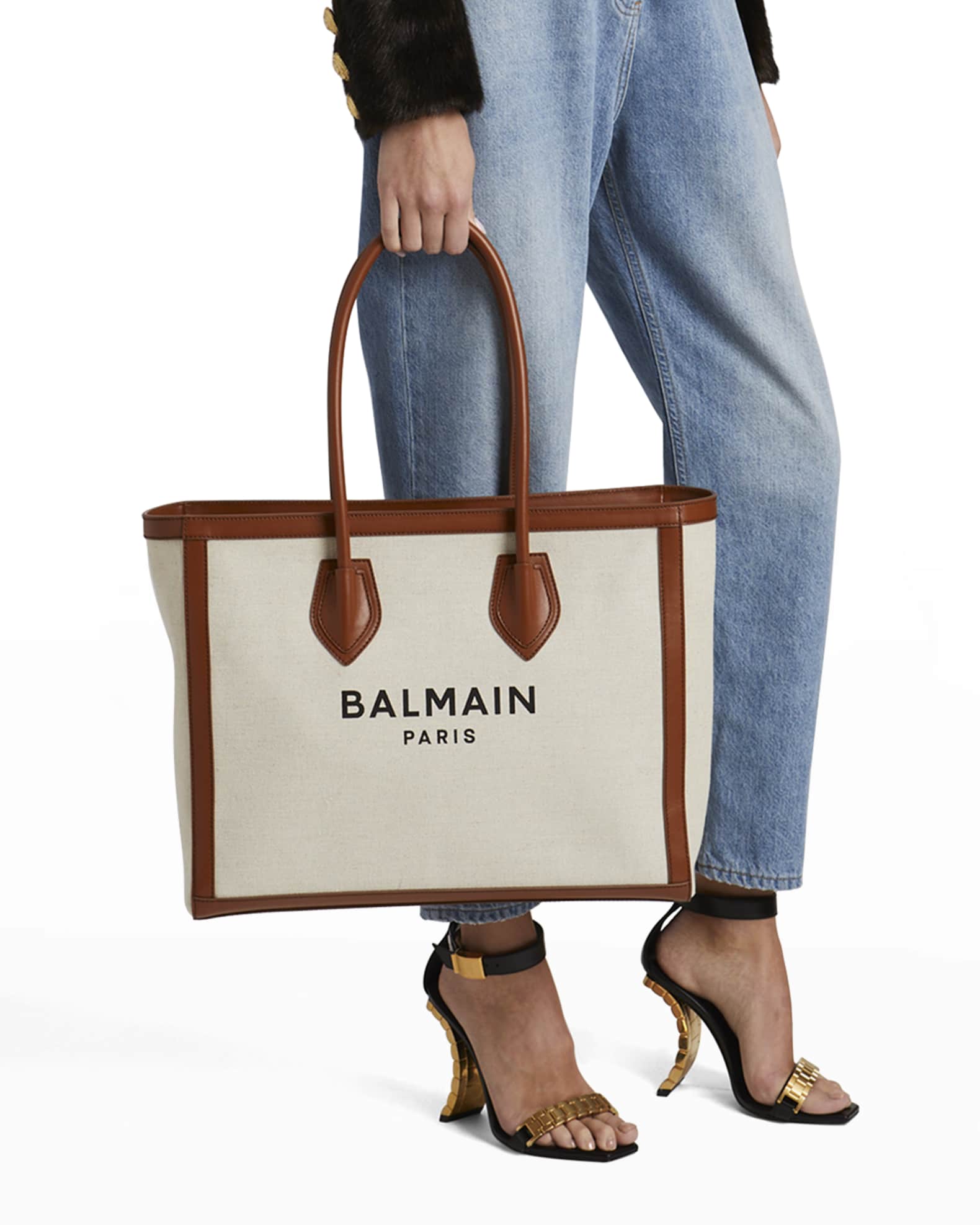 Balmain B Army Logo Canvas Shopper Tote Bag Neiman Marcus