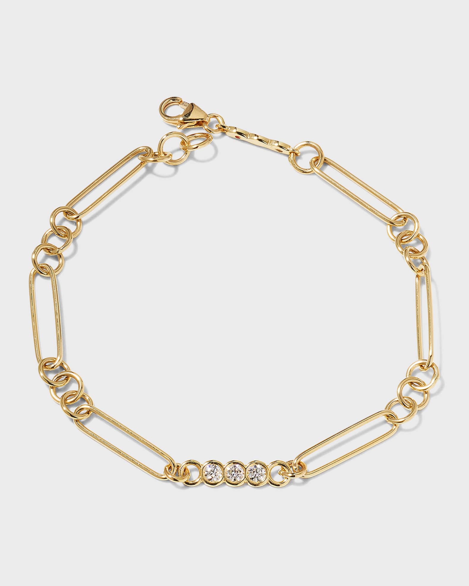 Roberto Coin Yellow Gold Oval-Link Chain Bracelet with Diamond Section
