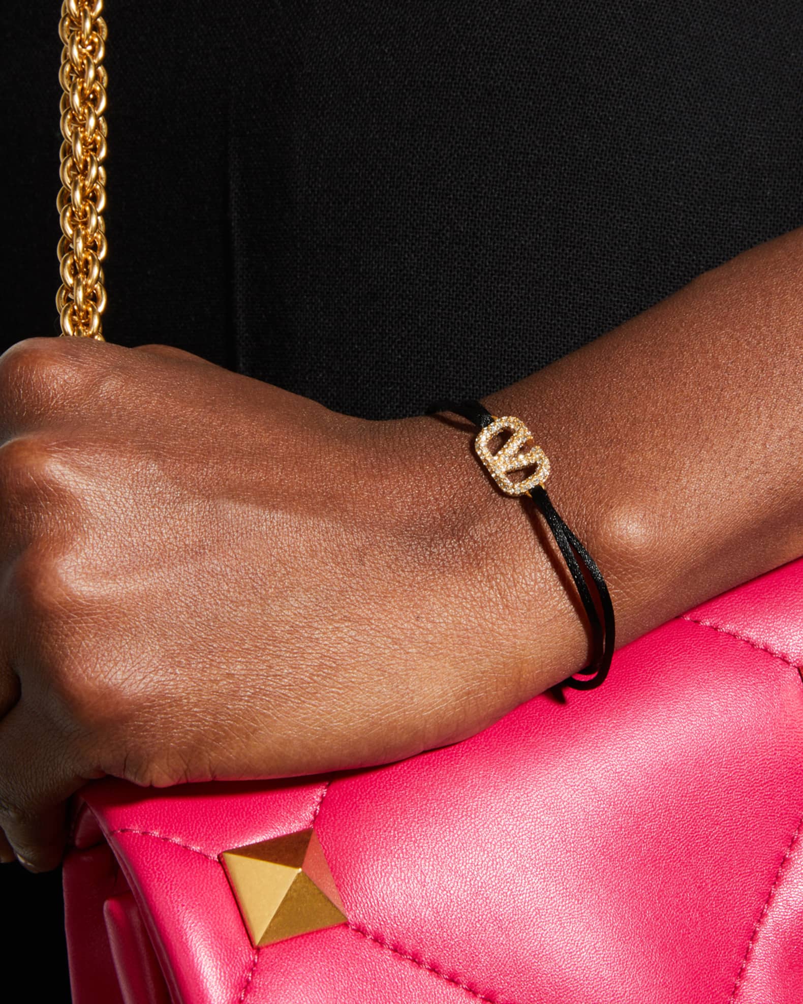 Valentino Garavani Antiqued Strass Logo Cord Bracelet | Neiman Marcus