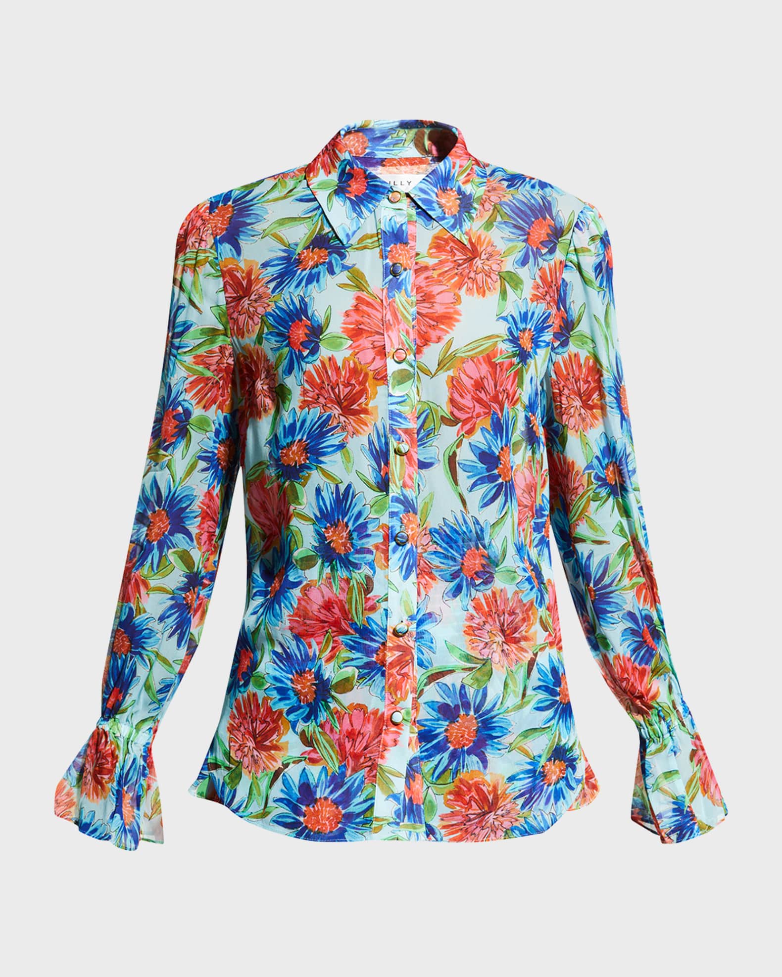 Milly Elysa Floral-Print Button-Down Blouse | Neiman Marcus