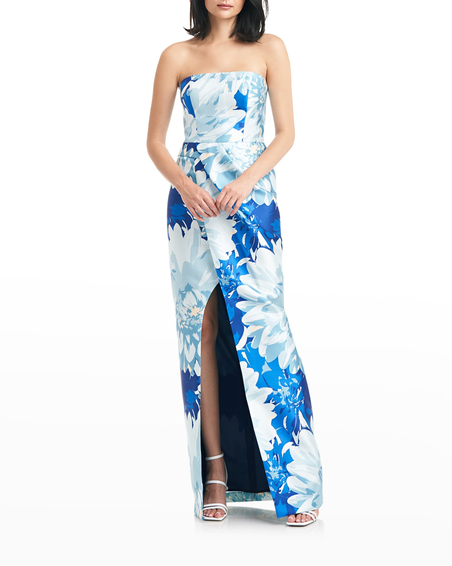 Strapless Floral-Print Mikado Gown 0