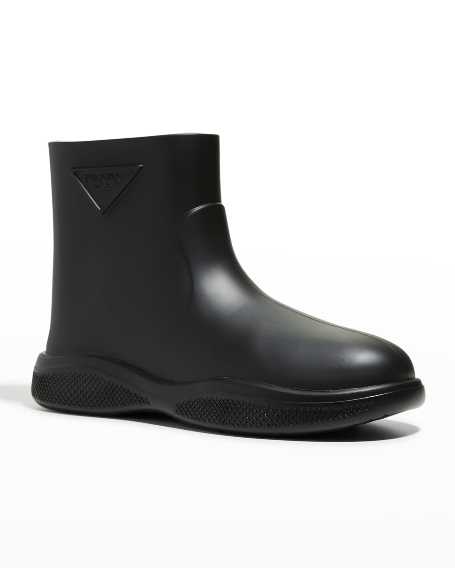 Prada Men's Rubber Triangle Logo Ankle Boots | Neiman Marcus