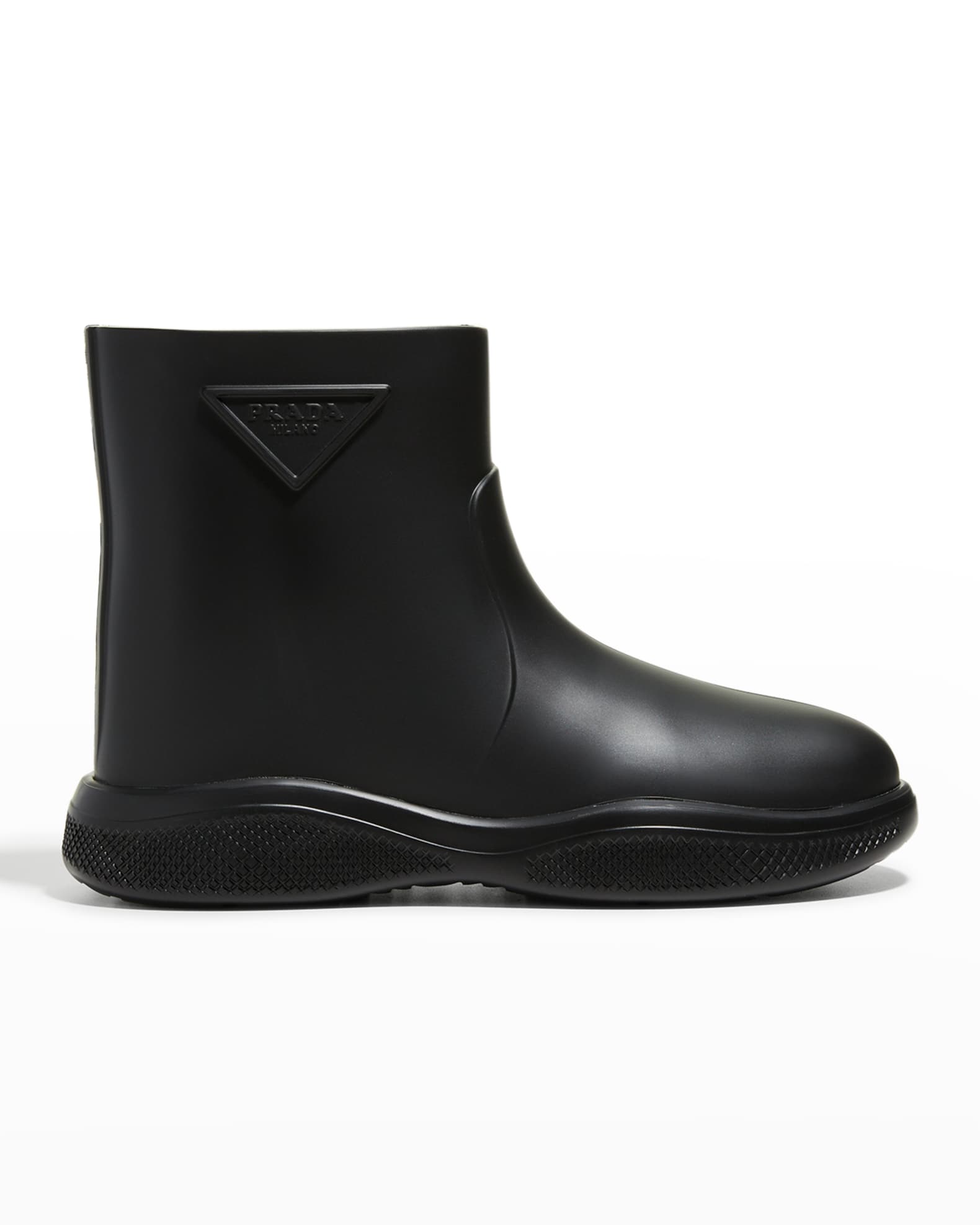 Prada Men's Rubber Triangle Logo Ankle Boots Neiman Marcus