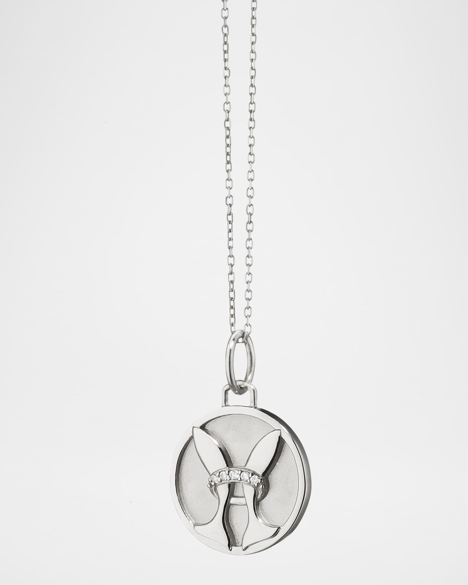 Sterling Silver Pisces Zodiac Charm Necklace with White Sapphires 0