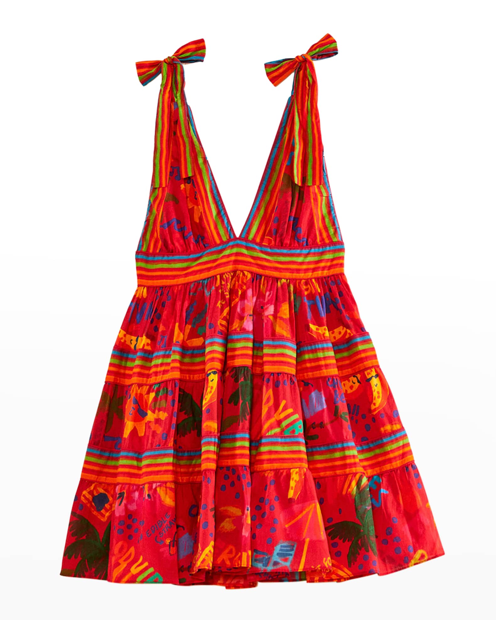 Farm Rio Red Good Vibes Tie-Shoulder Mini Dress | Neiman Marcus