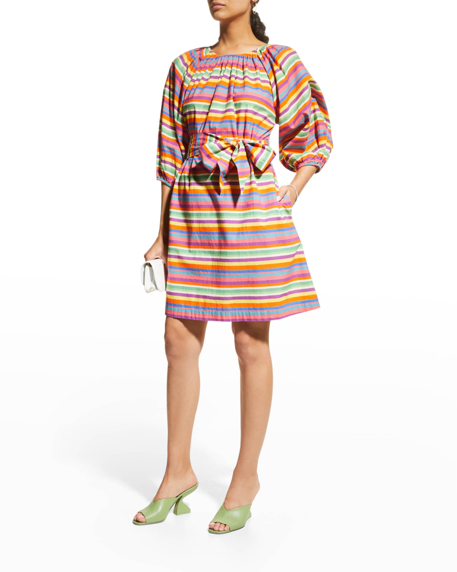 Frances Valentine Bliss Candy Striped Puff-Sleeve Mini Dress | Neiman ...