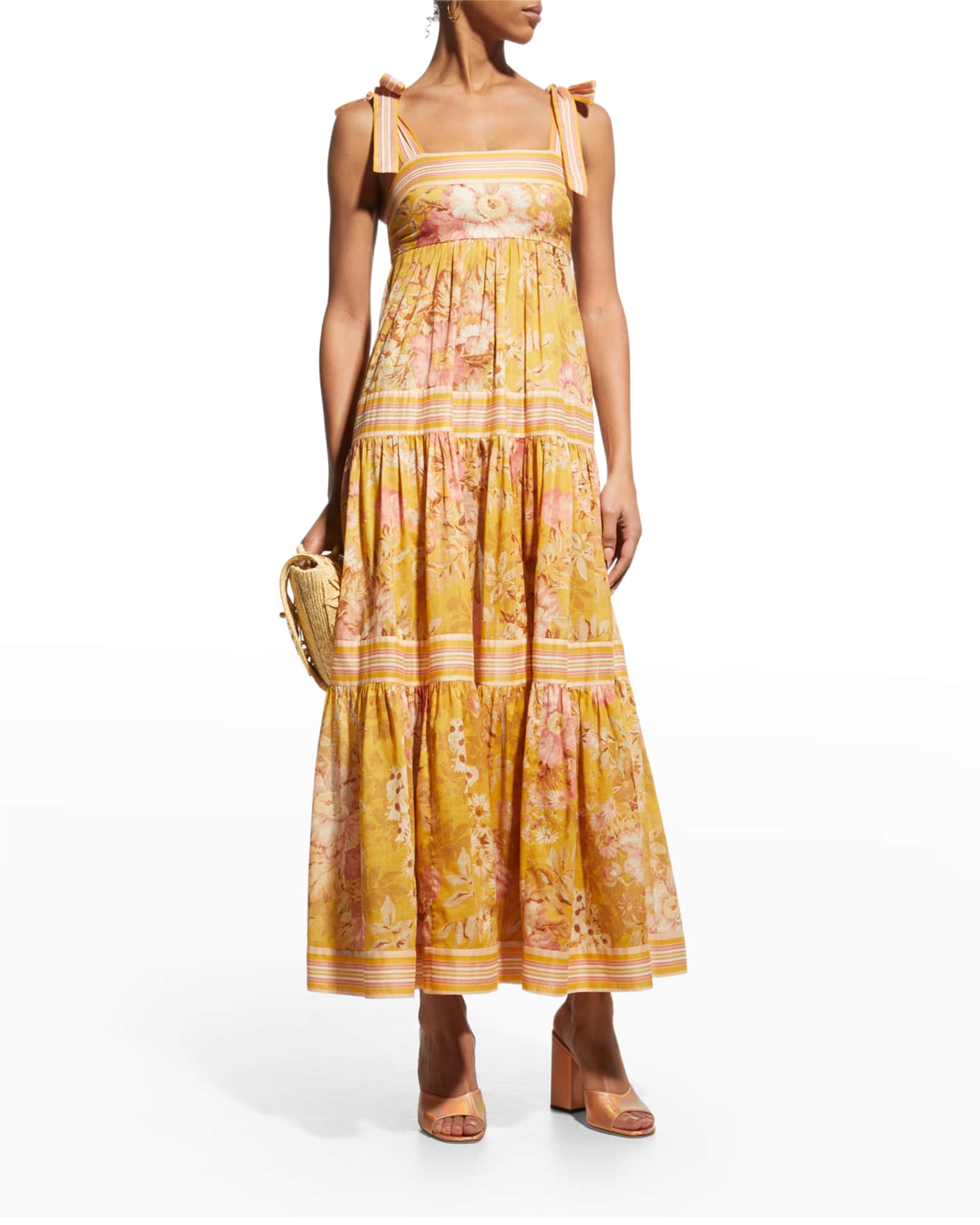 Zimmermann Pattie Floral Tie-Shoulder Empire Waist Midi Dress | Neiman ...