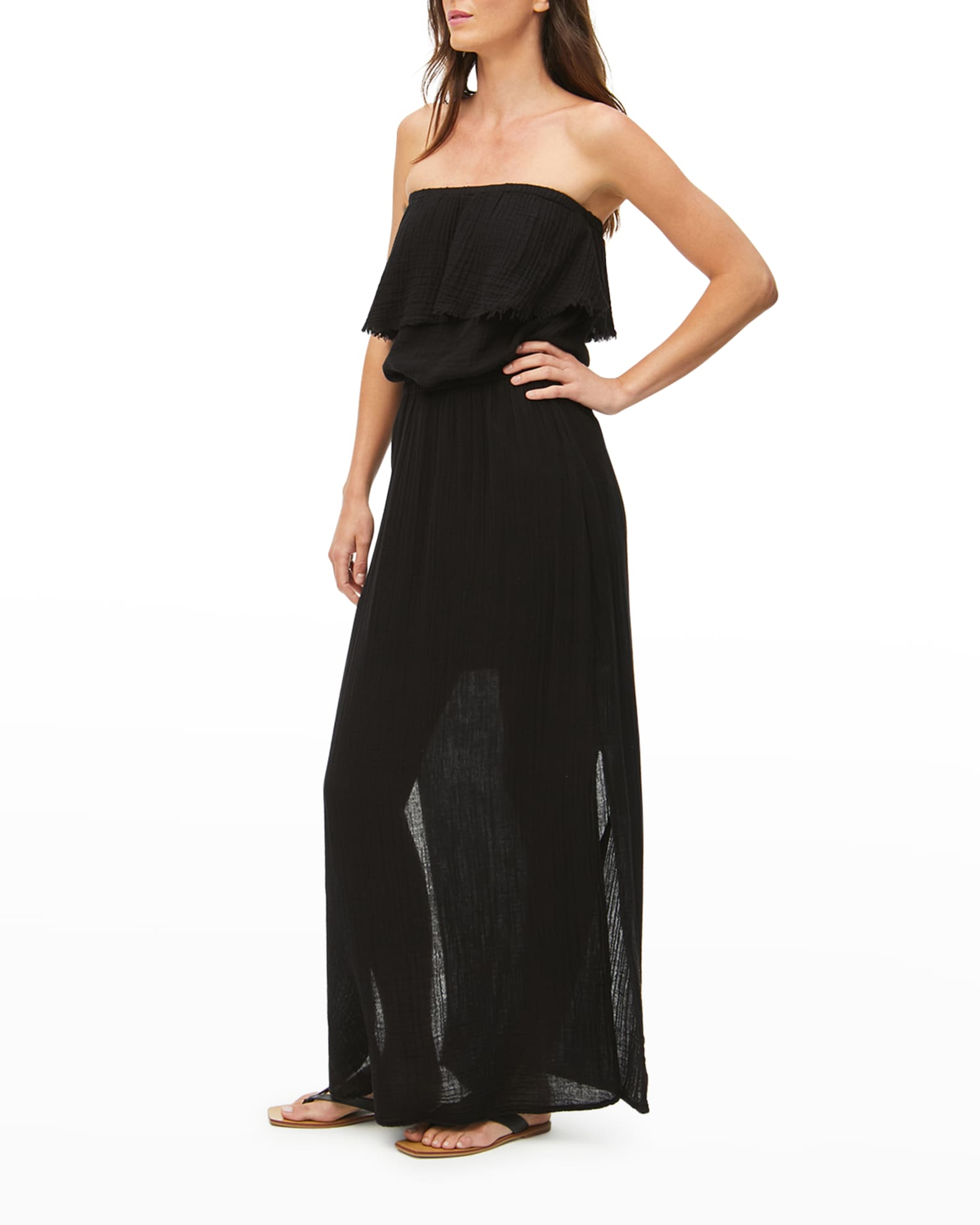 Michael Stars Tara Crinkle Gauze Ruffled Strapless Maxi Dress Neiman