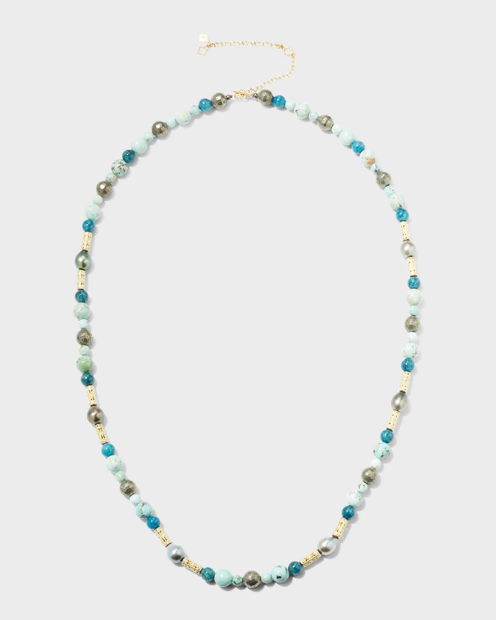 Old World Pearl and Turquoise Bead Necklace 34 L