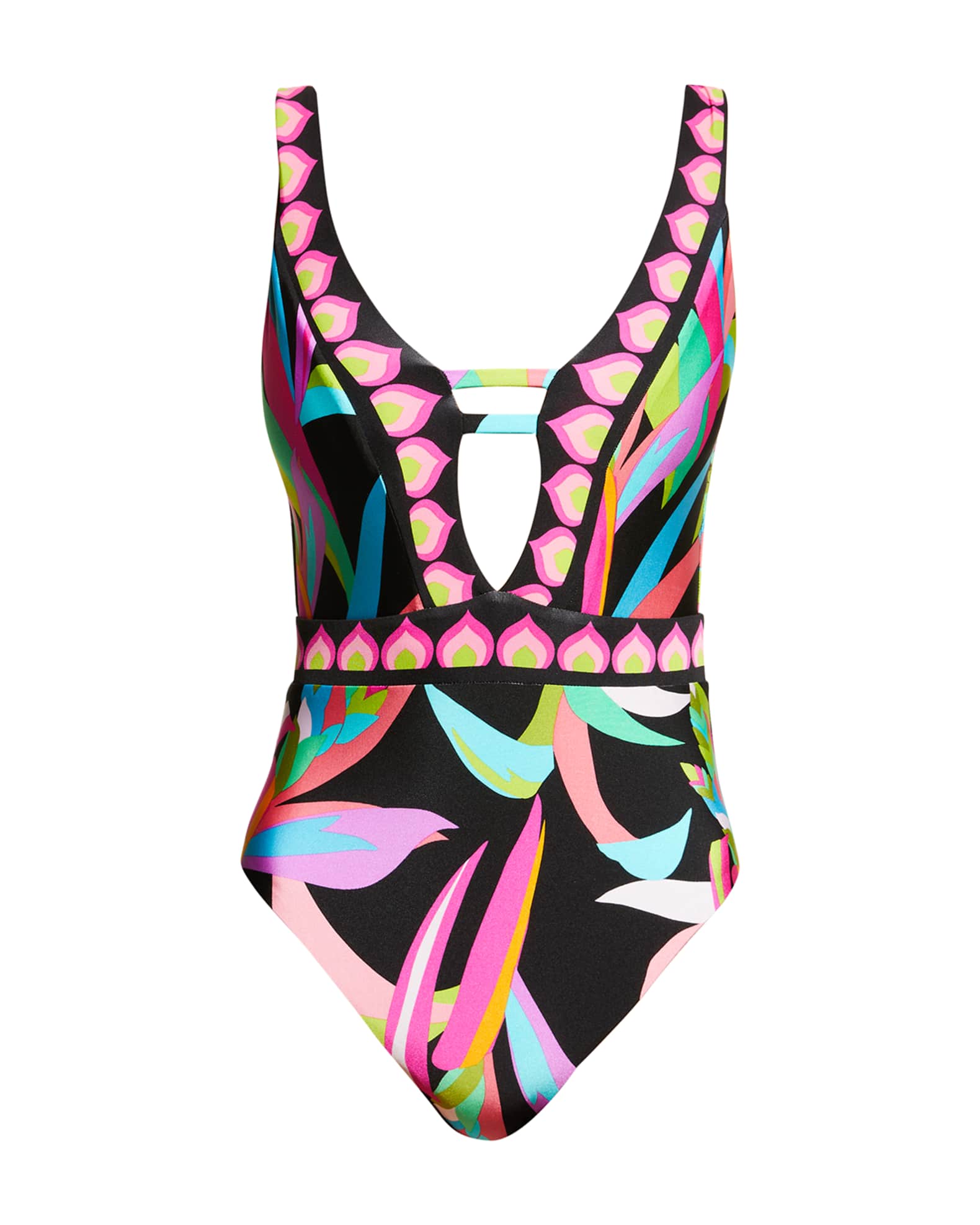 Trina Turk Birds of Paradise Plunge OnePiece Swimsuit Neiman Marcus