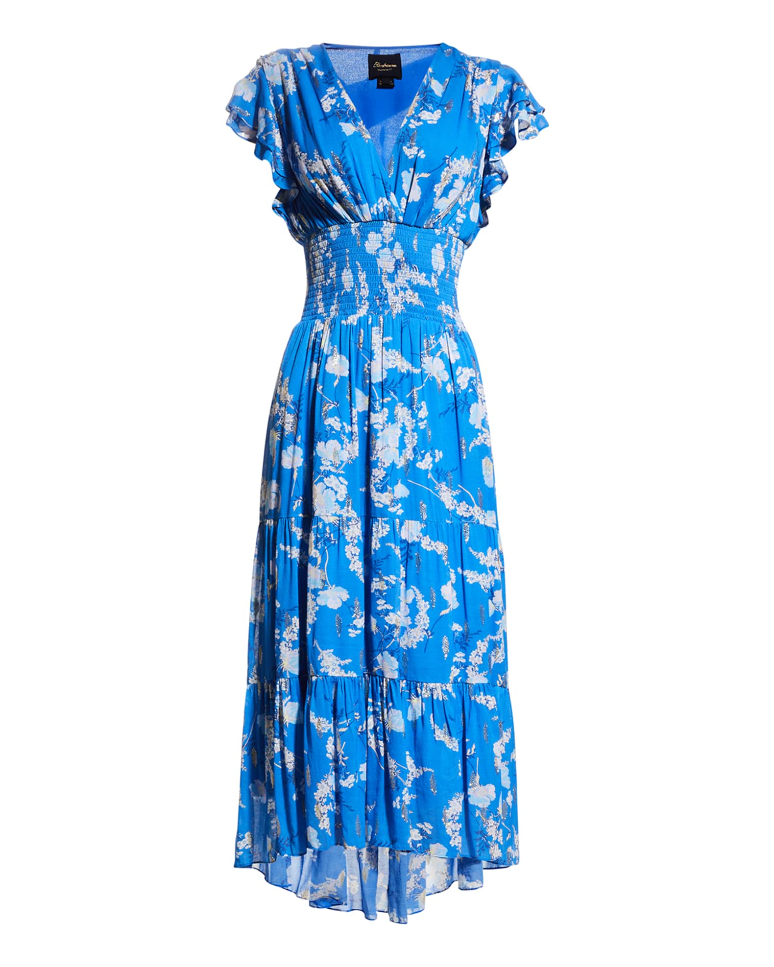 Shoshanna Neal Smocked Floral-Print Midi Dress | Neiman Marcus