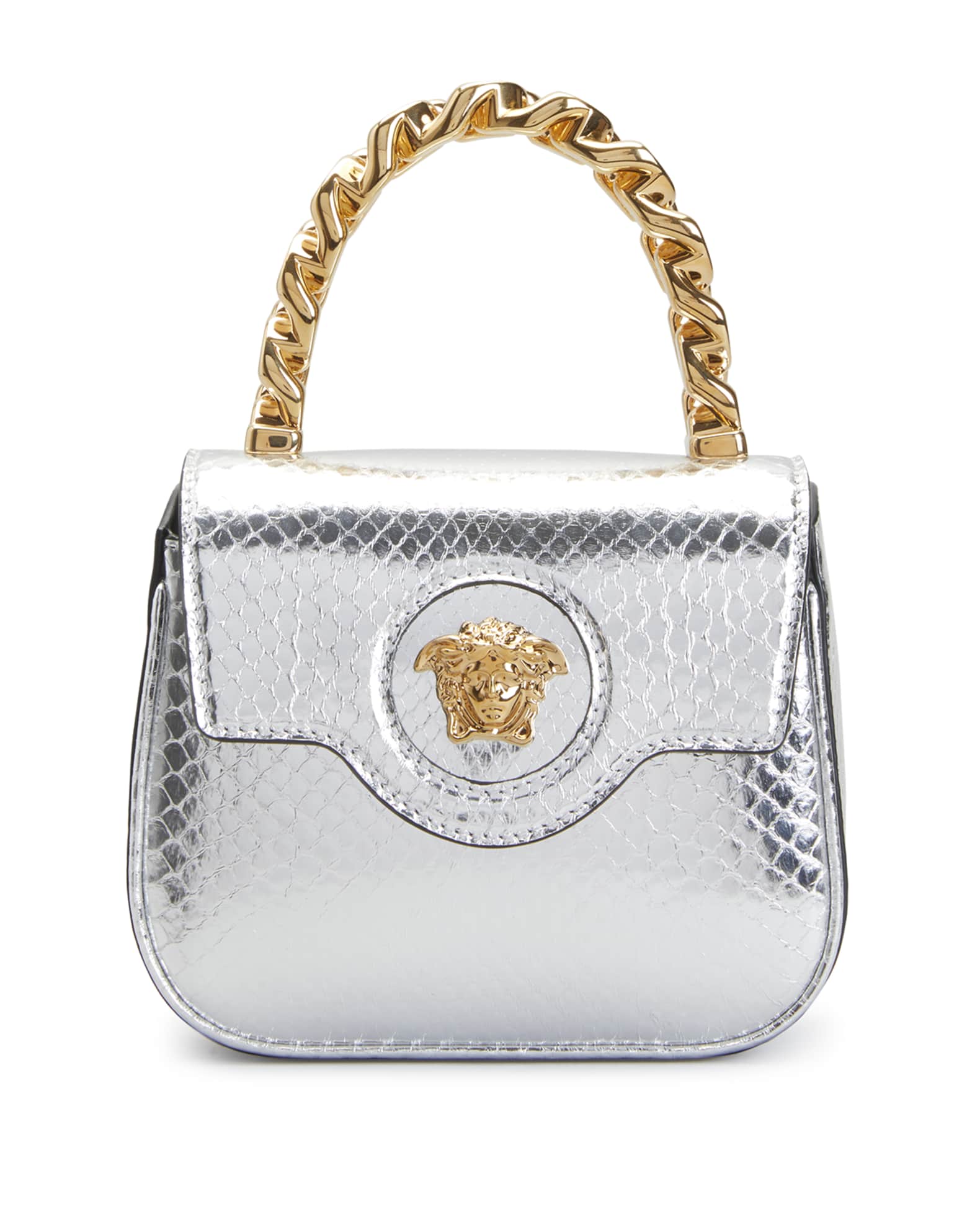 Versace La Medusa Mini Metallic Snakeskin TopHandle Bag Neiman Marcus