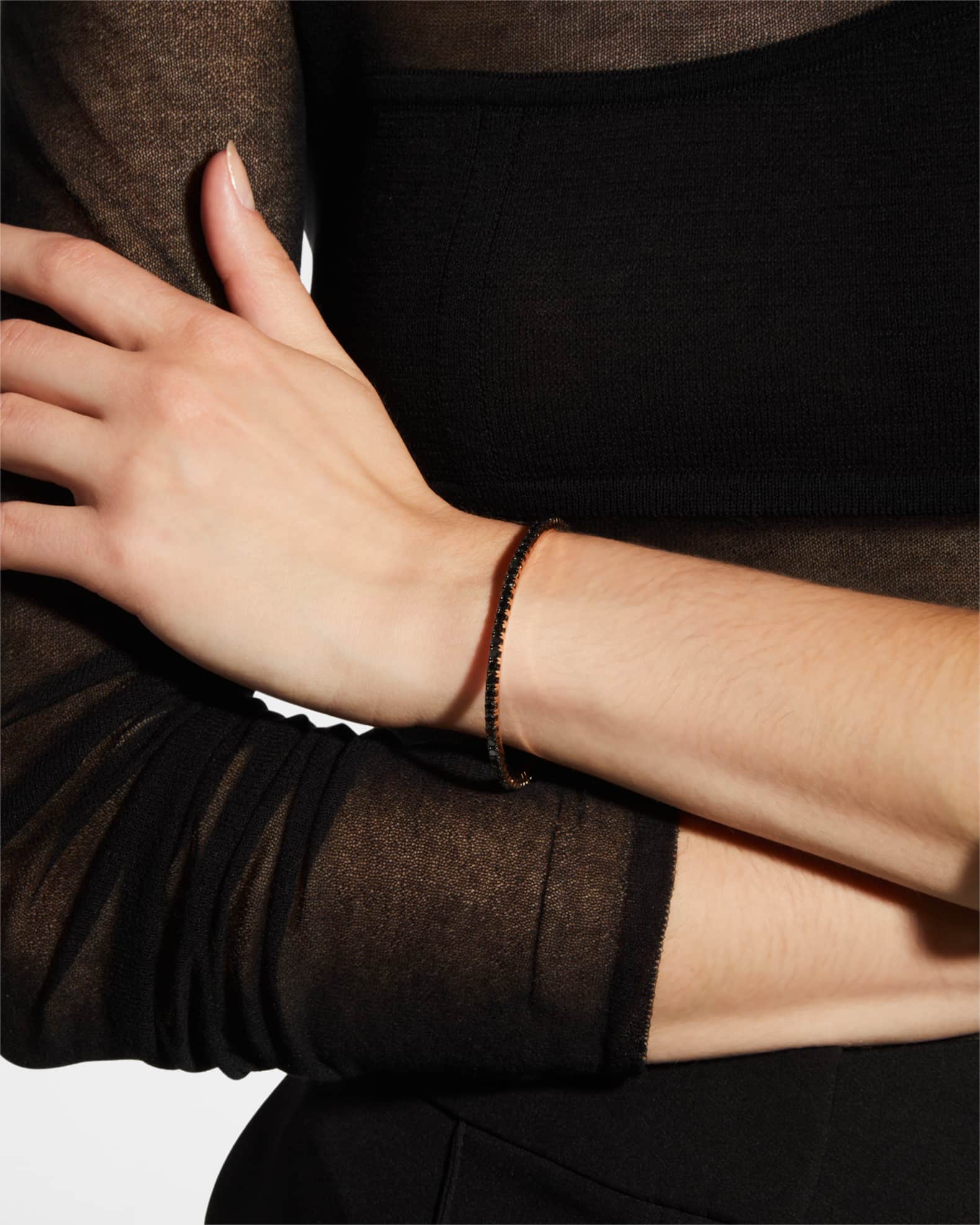 18K Rose Gold Stretch Tennis Bracelet with Black Diamonds 1