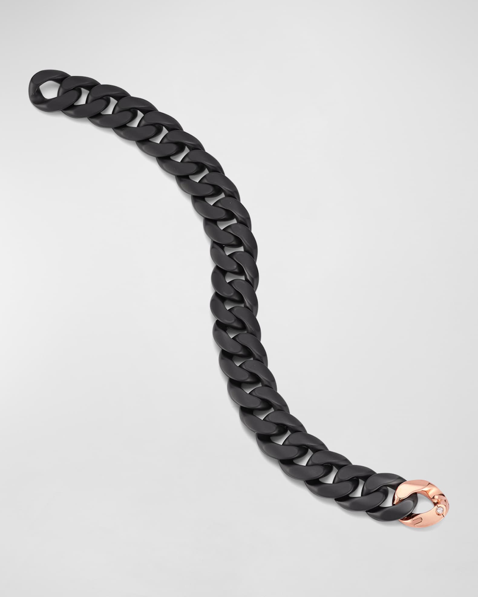 Men's Matte Black Ceramic Link Bracelet with One Rose Gold Link 0