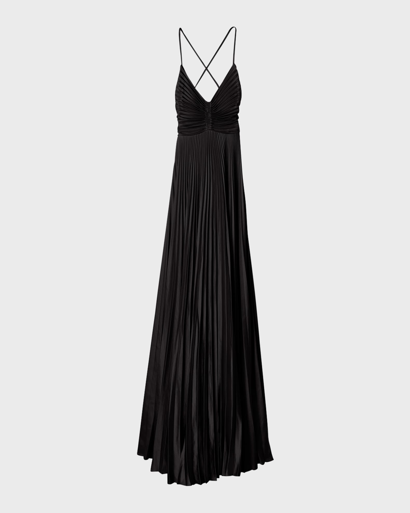 Aries Pleated Open-Back Maxi Dress