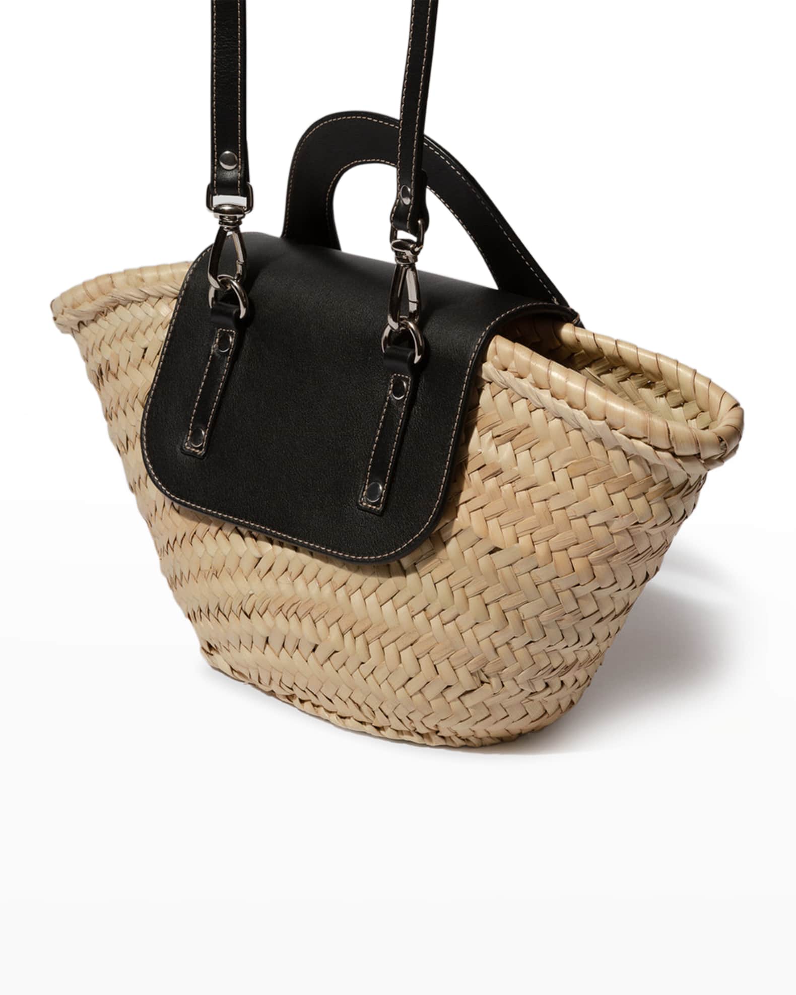 HEREU Alqueria Woven Straw & Leather Top-Handle Bag | Neiman Marcus