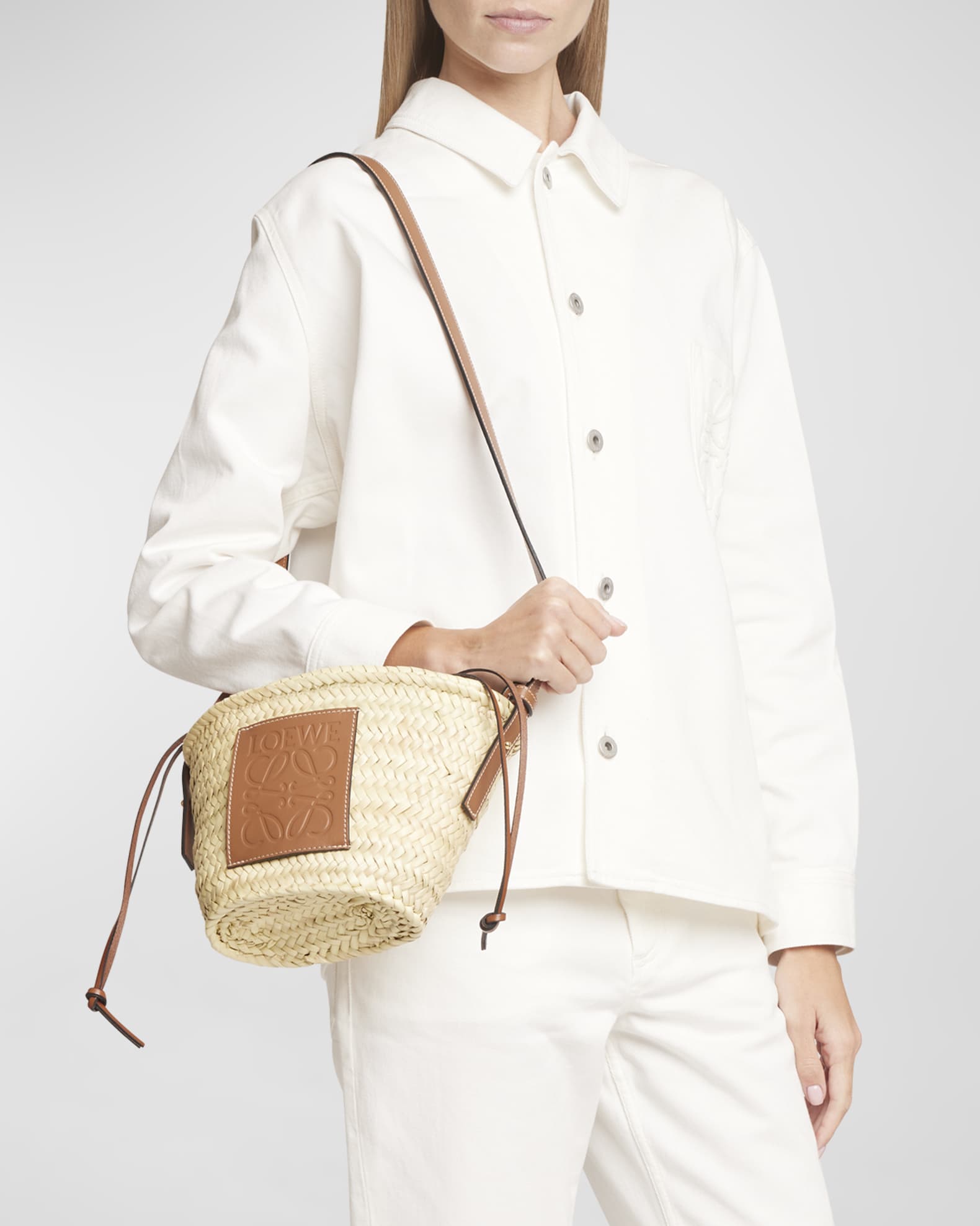 Shop LOEWE Paula's Ibiza Pochette Ruffle Raffia Crossbody Bag