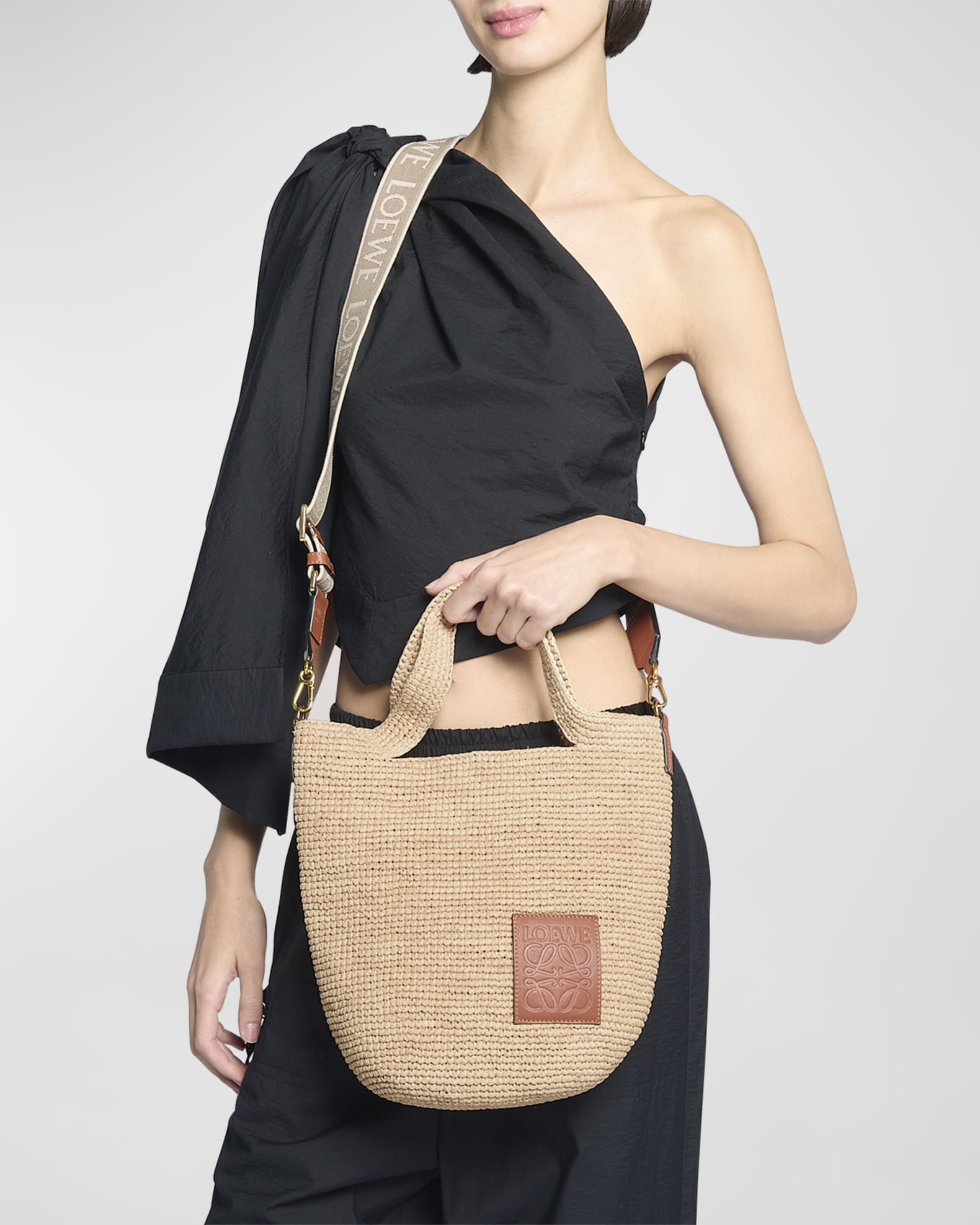 LOEWE Loewe x Paula's Ibiza Slit raffia and leather cross-body tote bag