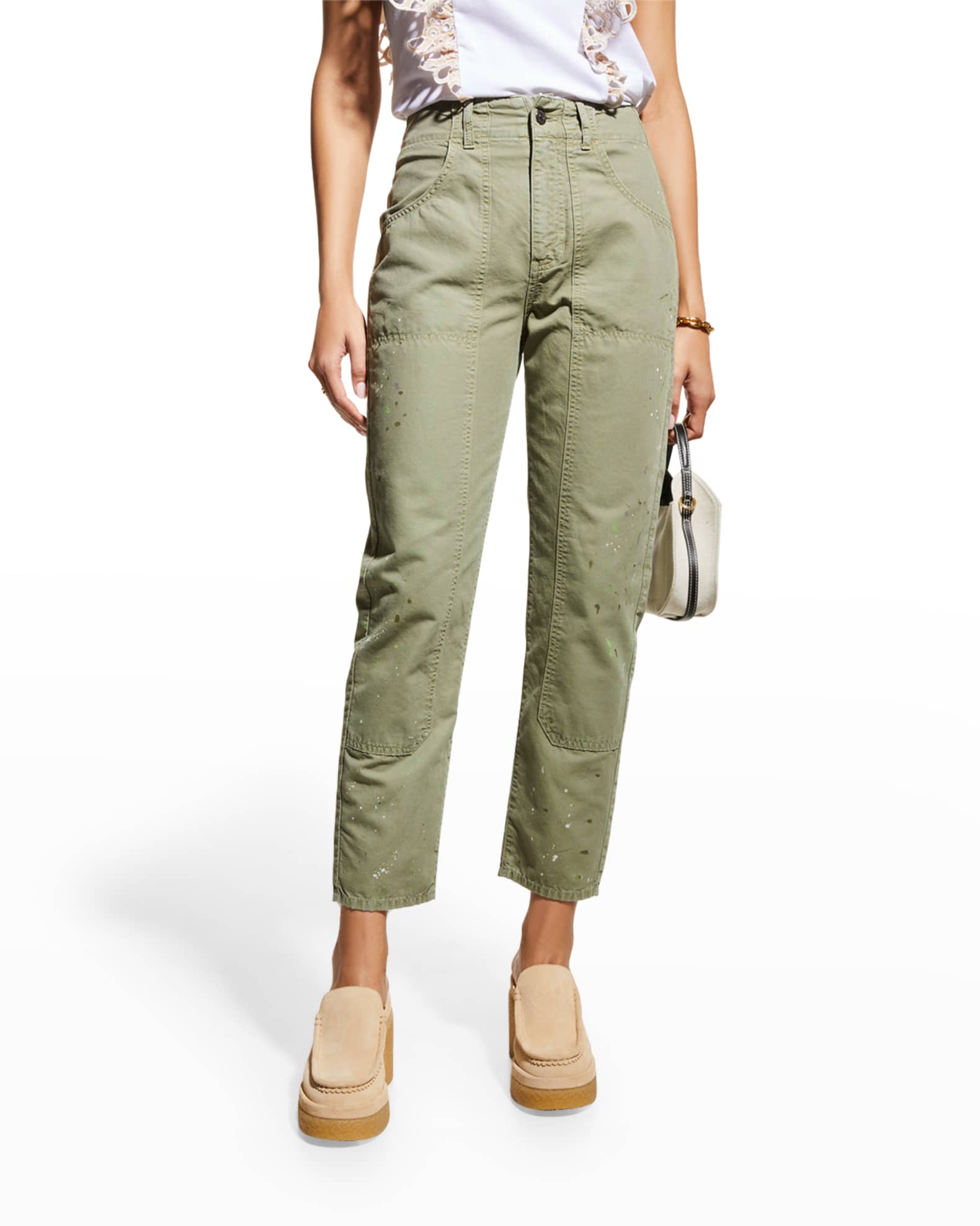 Veronica Beard Jeans Arya Paint Splattered High Rise Cropped Cargo Pants Neiman Marcus