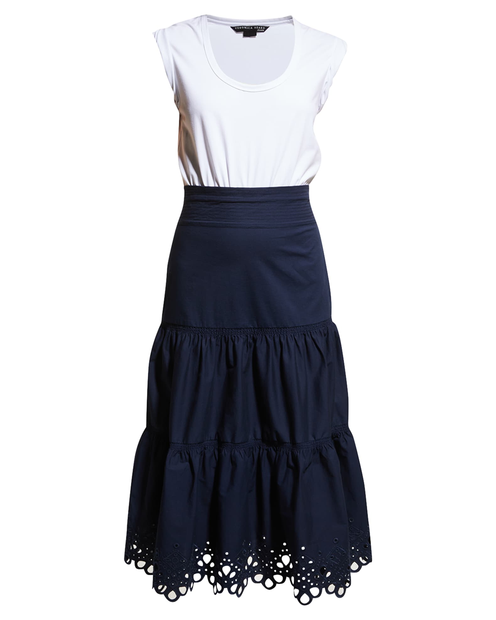 Veronica Beard Jeans Amaia Embroidered Trim Tiered A-Line Midi Dress ...