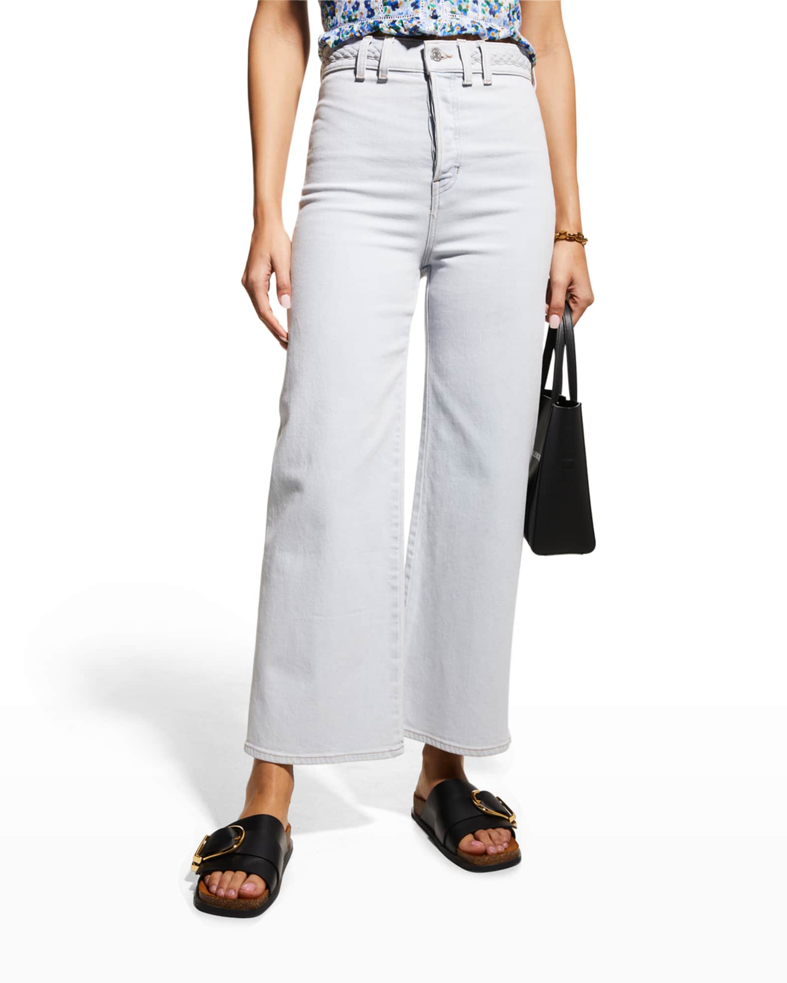 Veronica Beard Jeans Grant Cropped Wide-Leg Braided Waistband Jeans ...