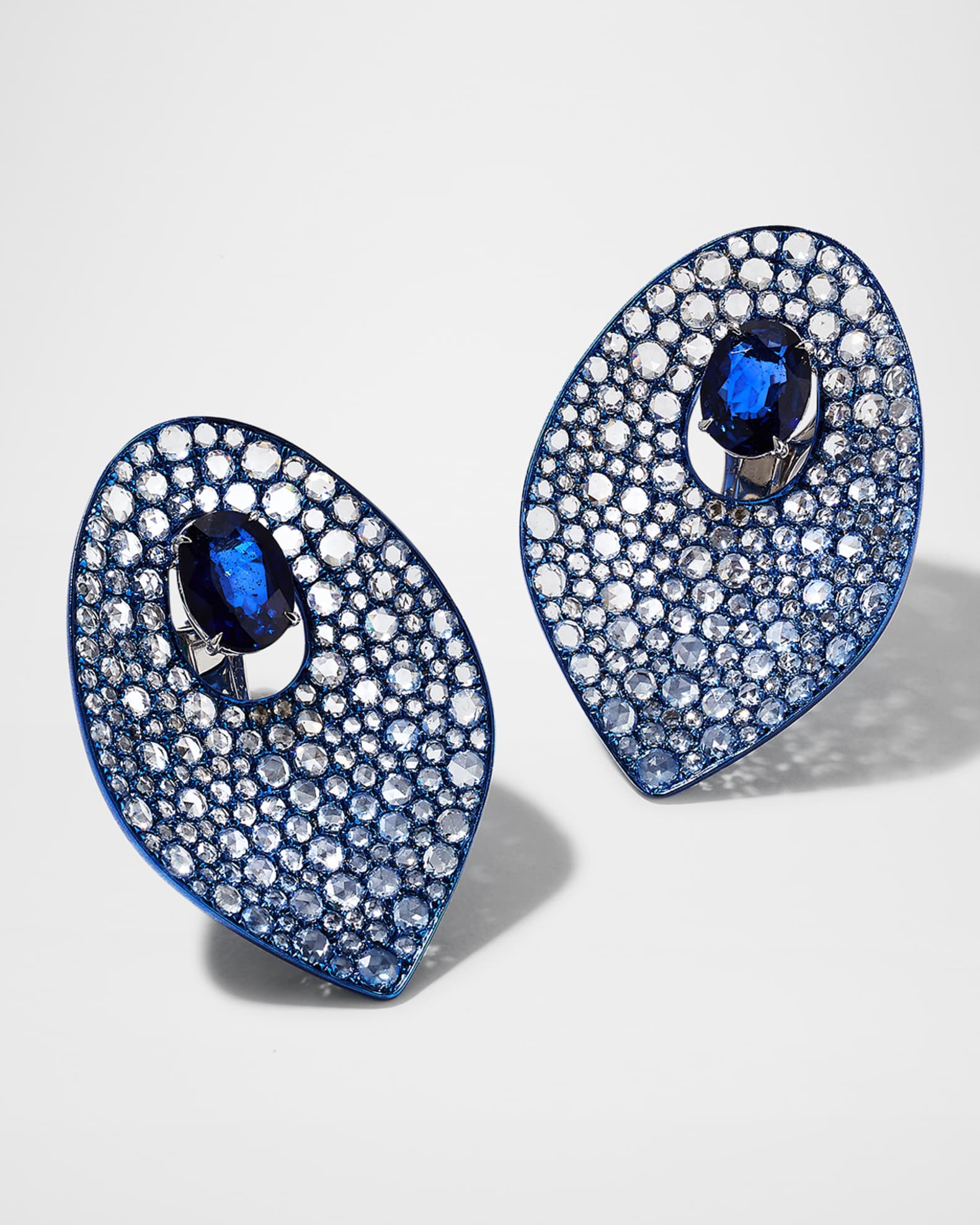Blue Rhodium, Sapphire and Diamond Earrings 0
