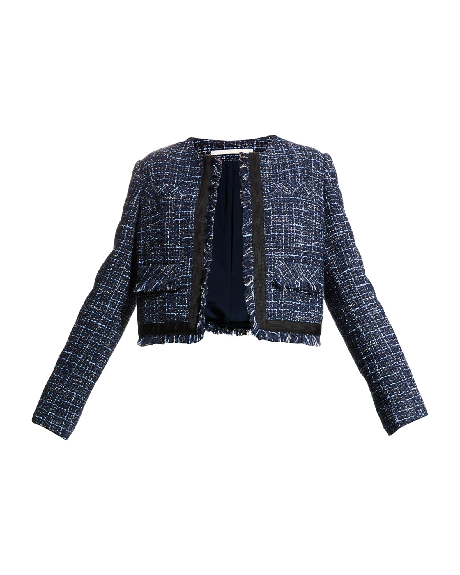 Jason Wu Collection Fringe-Edge Check Boucle Tweed Crop Jacket | Neiman ...
