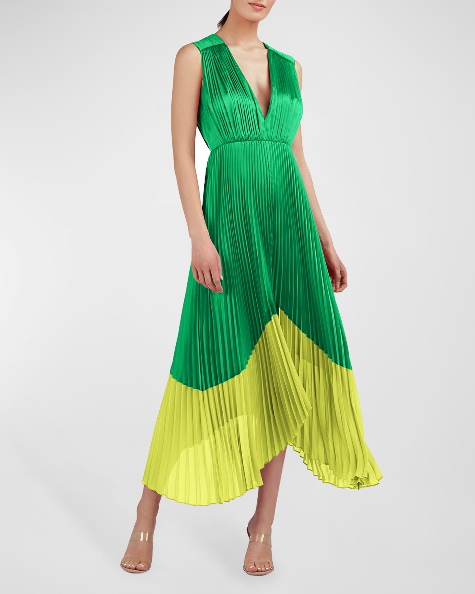 AMUR Amelia Asymmetric Pleated Midi Dress | Neiman Marcus