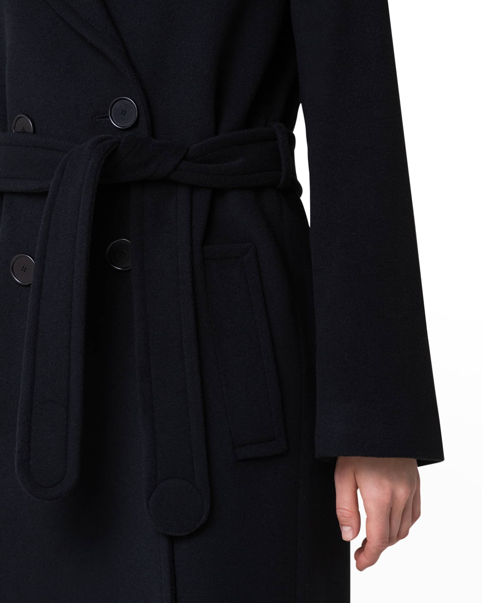 Akris punto Double-Breasted Long Cashmere Coat w/ Belt | Neiman Marcus