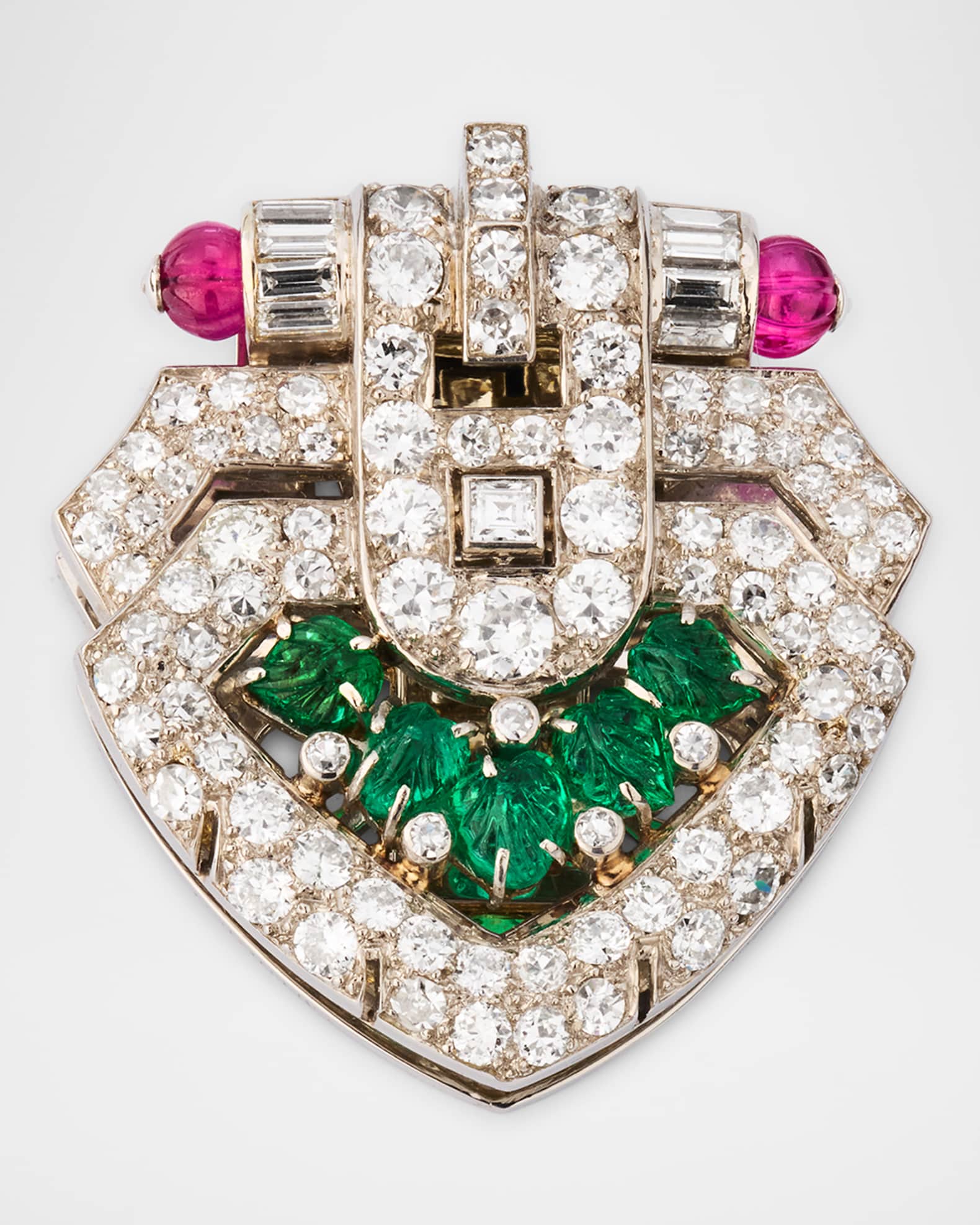 Estate Art Deco Lacloche French Platinum Diamond Ruby Emerald Tutti Frutti Clip Pin 0