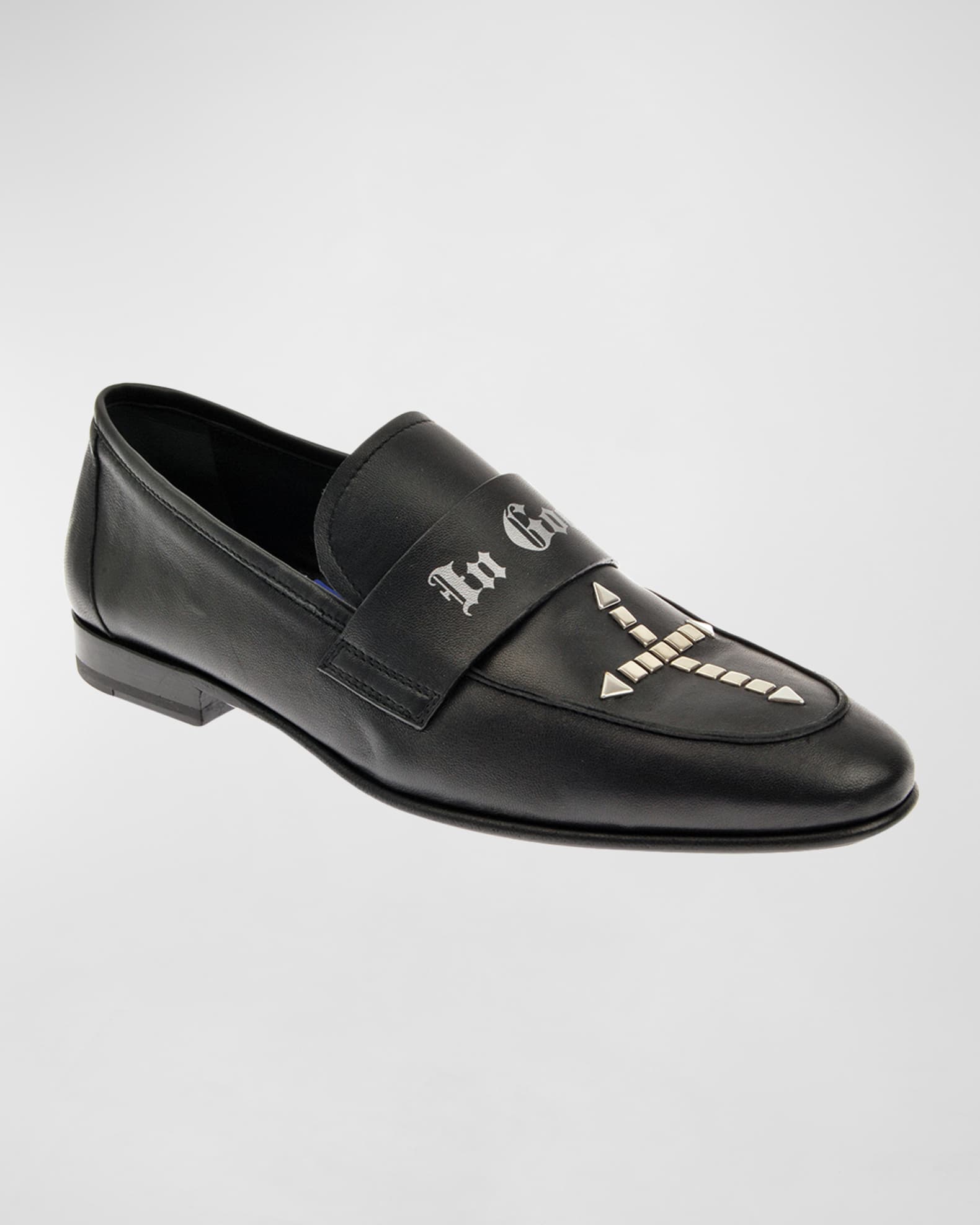 John Richmond Men's Studded Cross Leather Loafers | Neiman Marcus