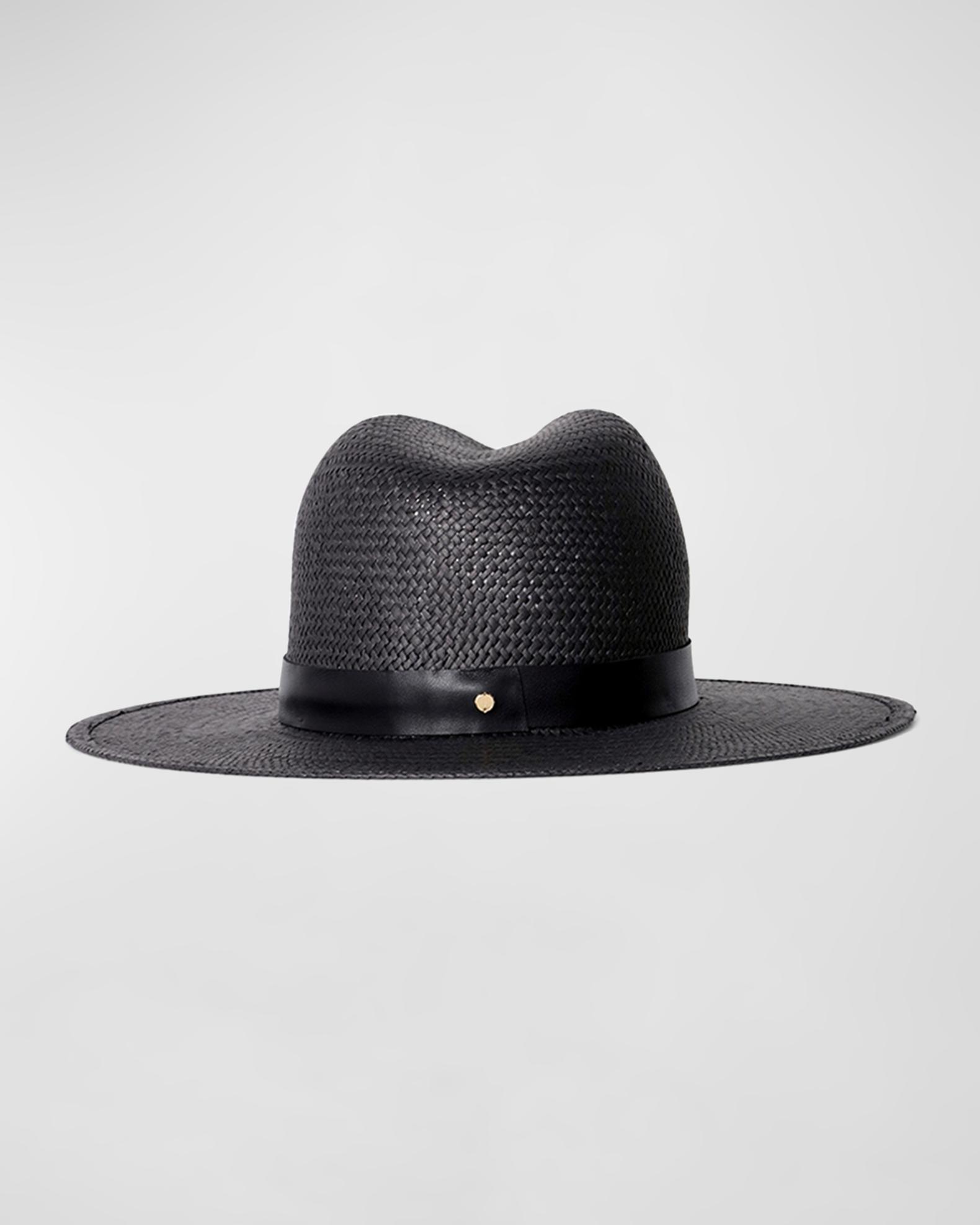 Janessa Leone 100% Straw Wide Brim Fedora Hat Size Small Natural Made in USA JANESSA LEONE WIDE BRIM WESTERN FEDORA STRAW SUN HAT BLUE  main image 2