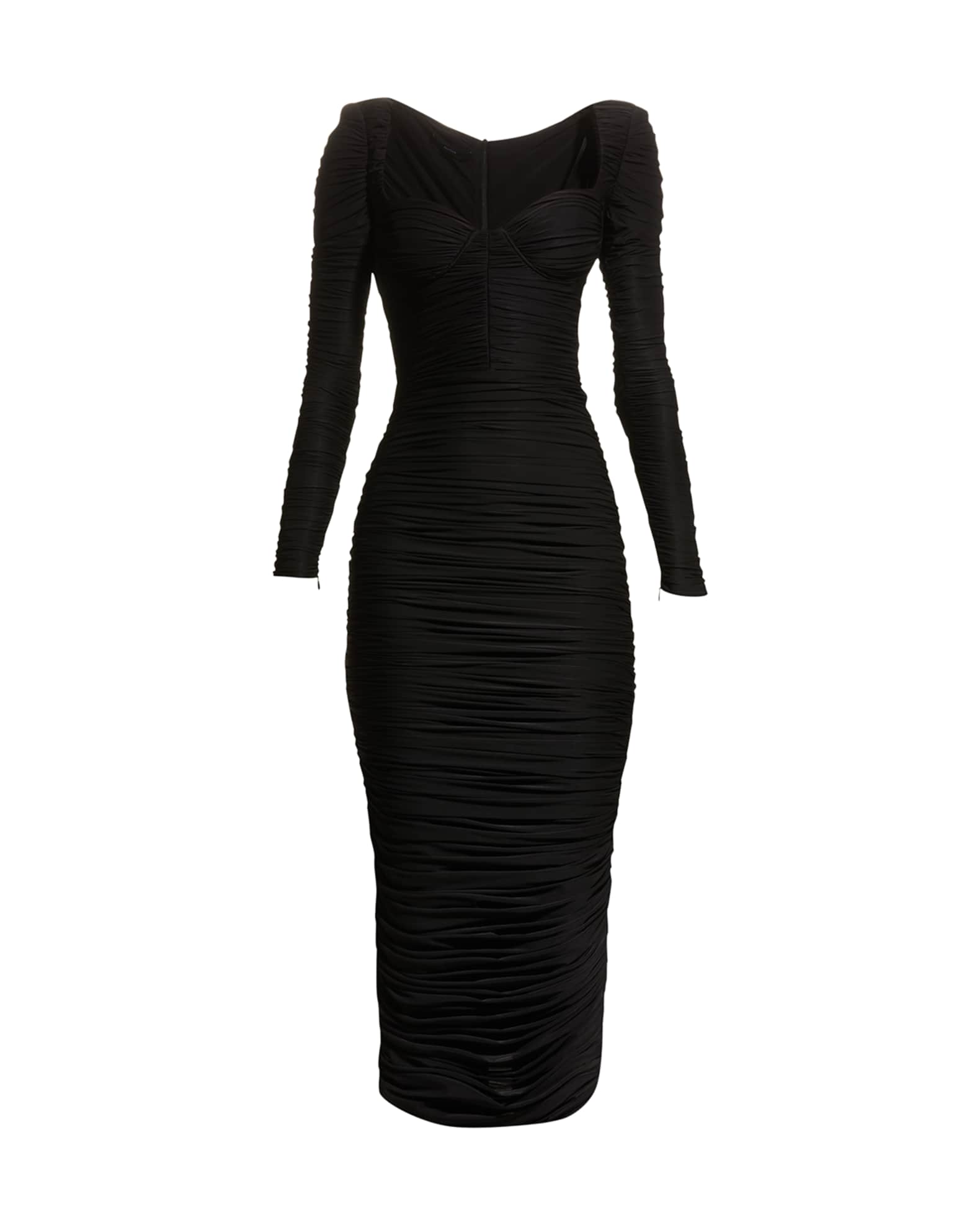Alex Perry Stanton Ruched Bustier Lycra Midi Dress | Neiman Marcus