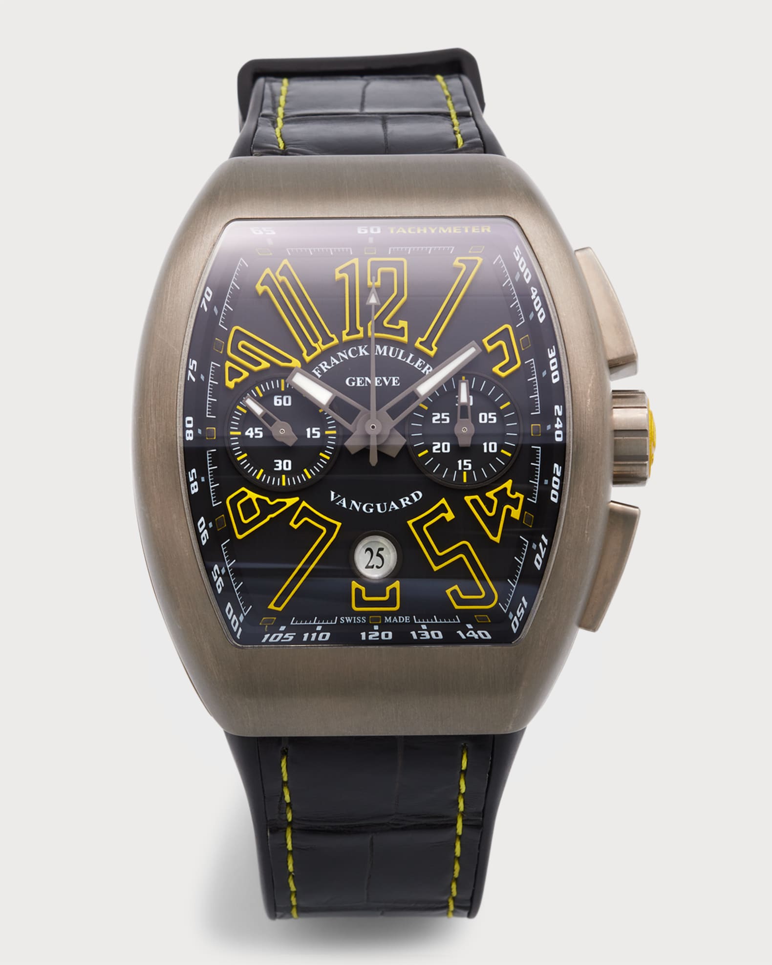 Franck Muller Men s Titanium Vanguard Watch with Yellow Accents Neiman Marcus