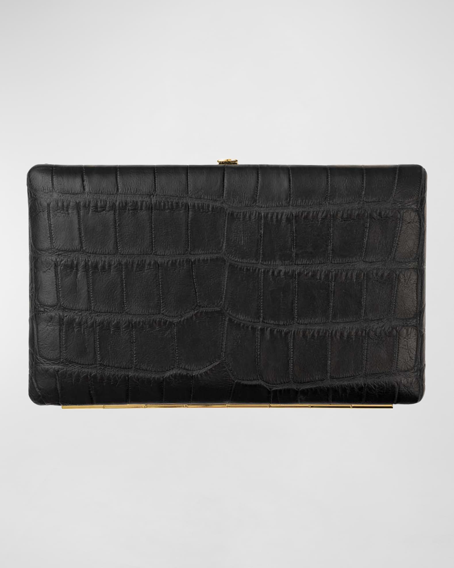 Abas Polished Matte Cache Frame Alligator Wallet Neiman Marcus
