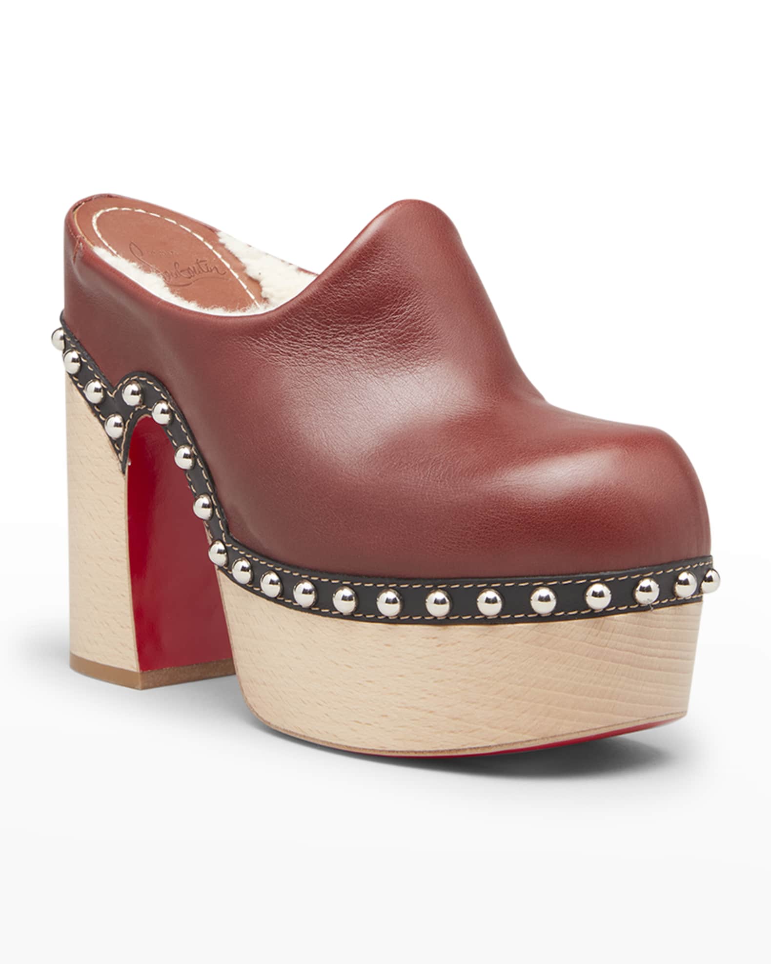 Christian Louboutin Joan Leather Platform Mule Clogs Neiman Marcus