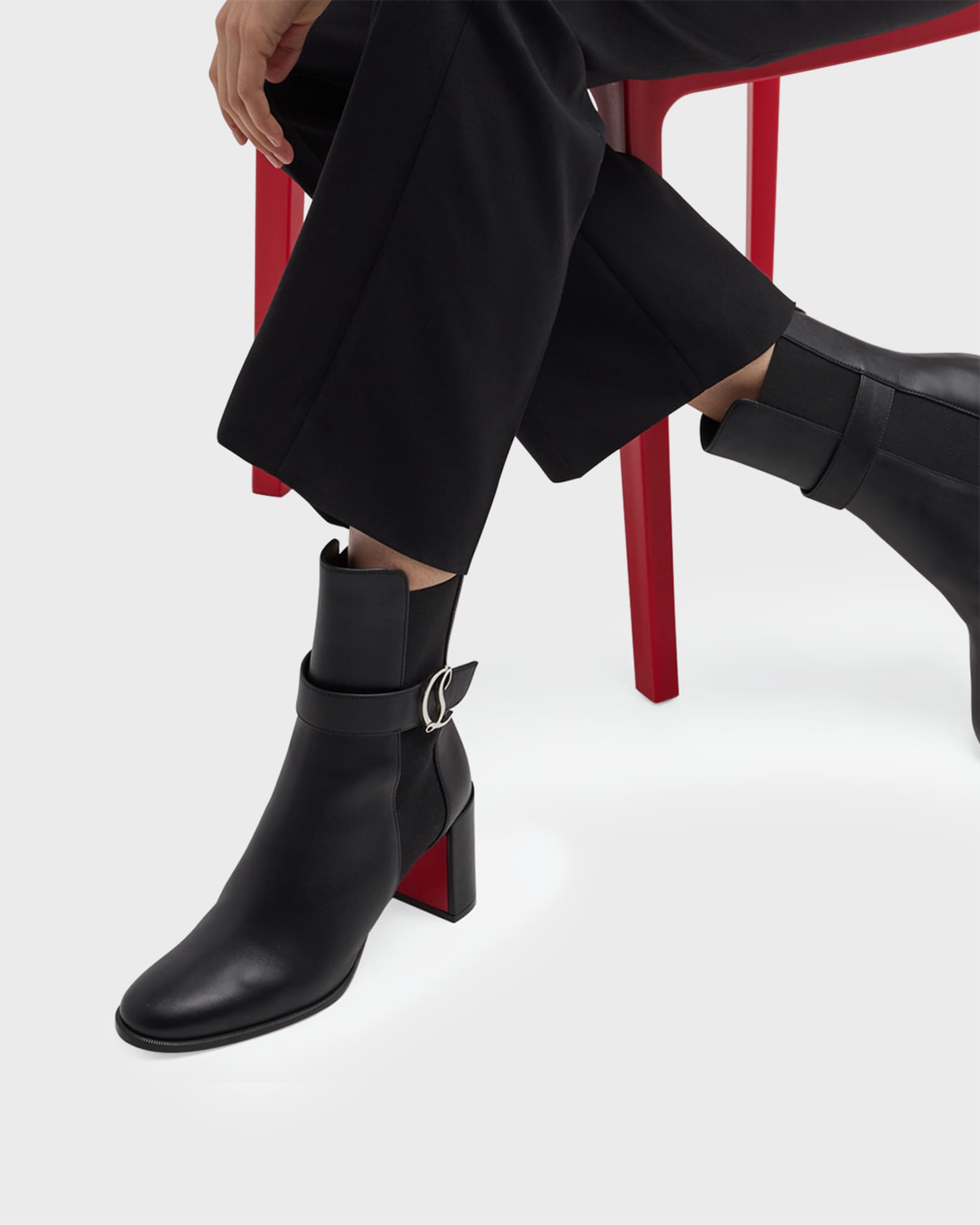 Leather Buckle Red Sole Booties 1