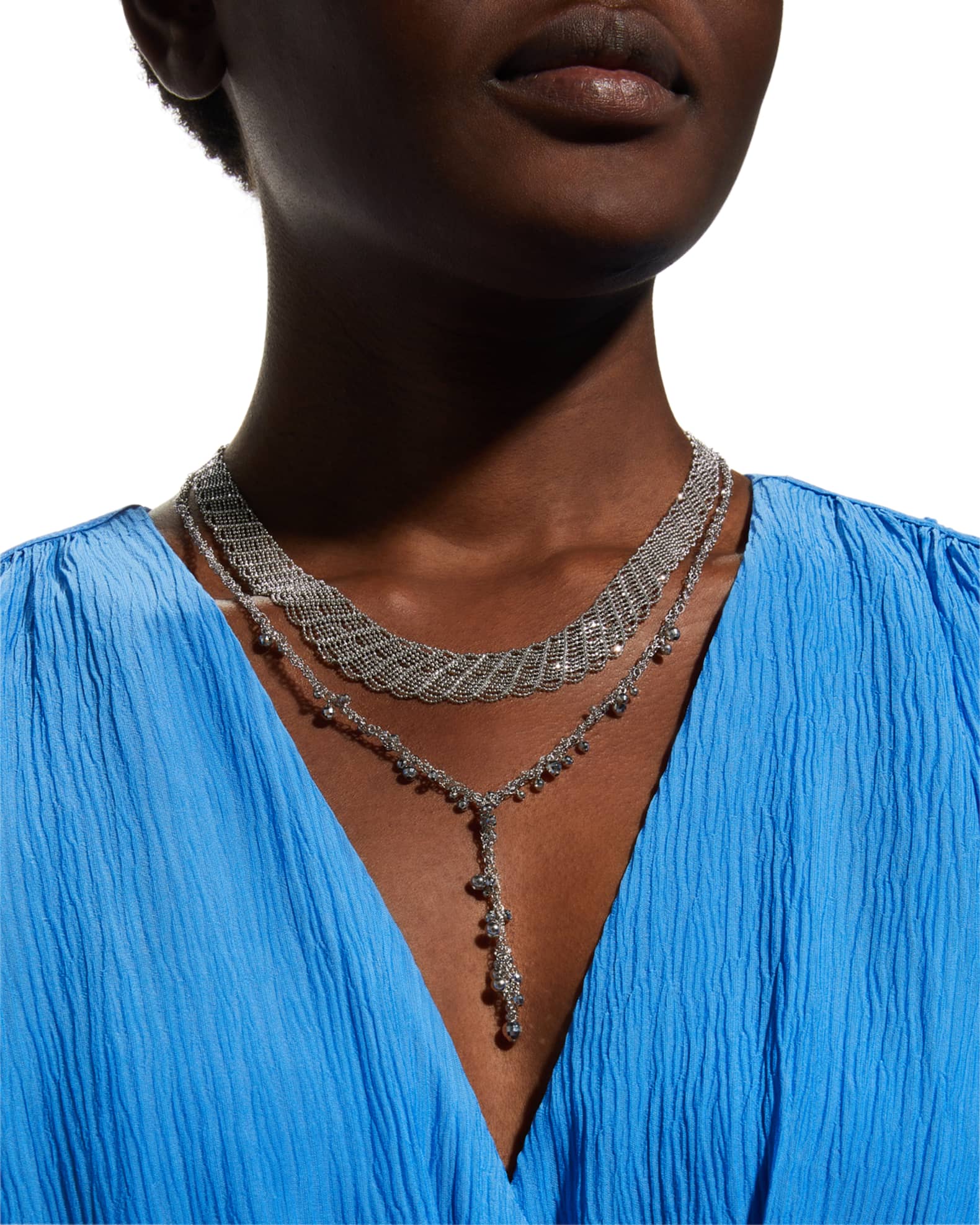 Platinum Beaded Y-Drop Necklace 1